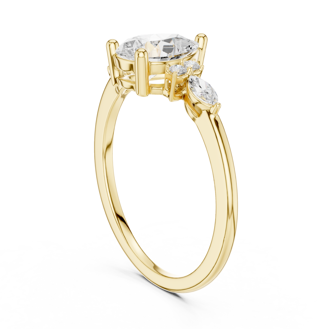 Pear and Marquise Diamond Side Stone Ring