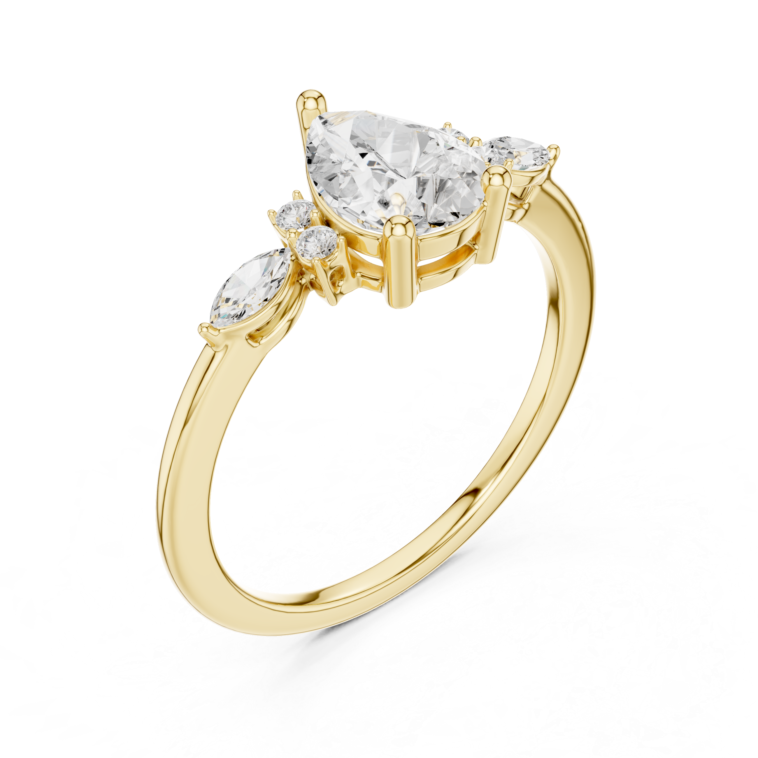 Pear and Marquise Diamond Side Stone Ring