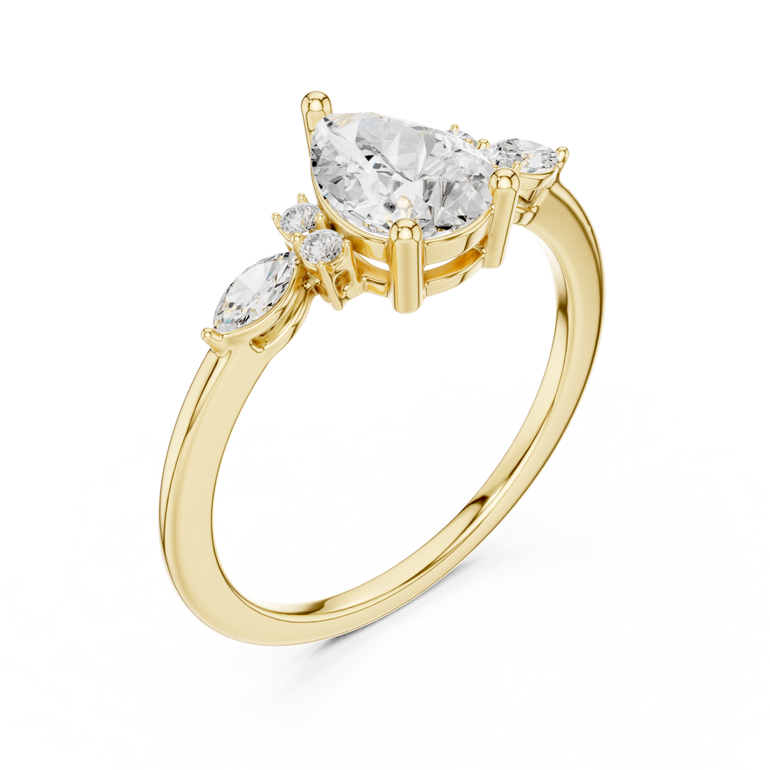 Pear and Marquise Diamond Side Stone Ring