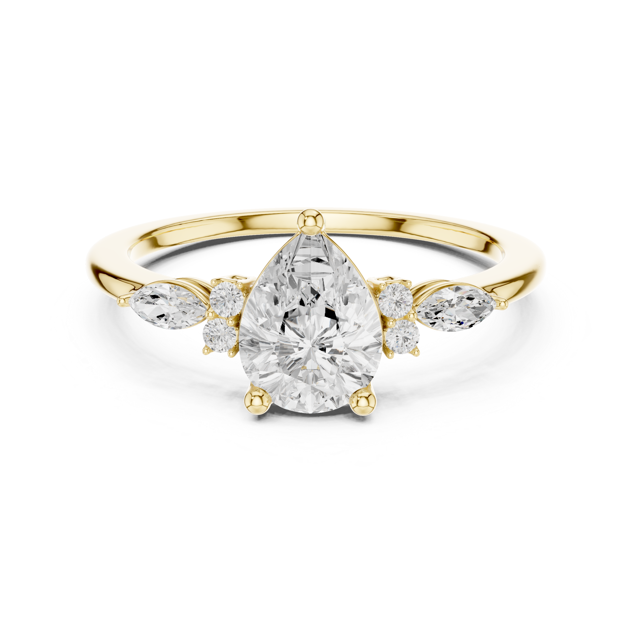 Pear and Marquise Diamond Side Stone Ring
