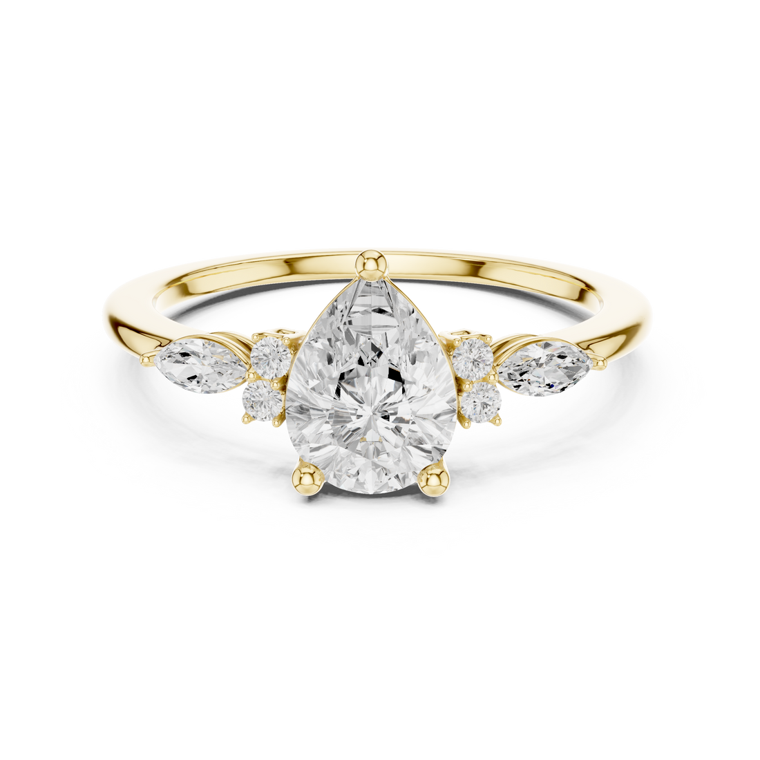 Pear and Marquise Diamond Side Stone Ring