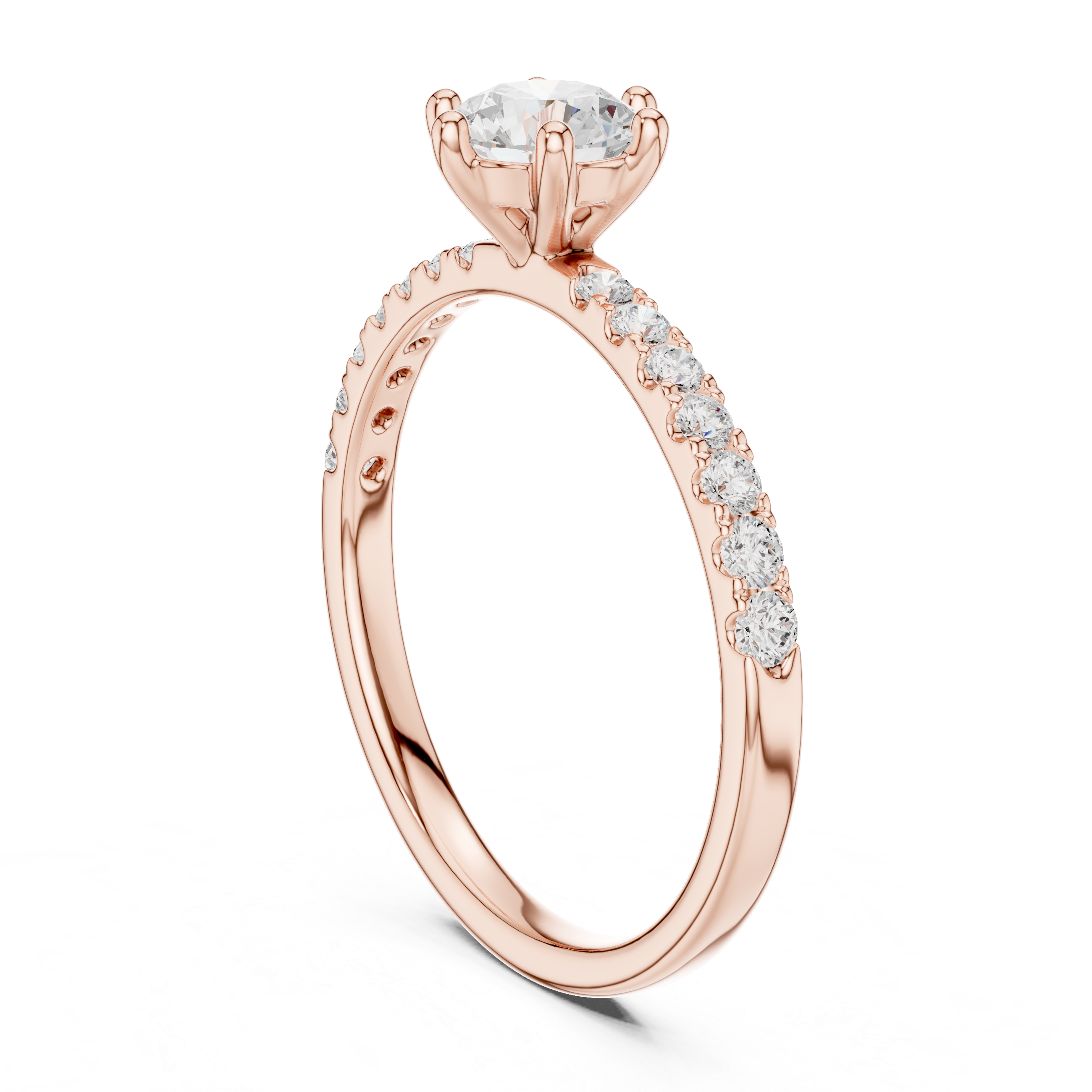 Round Brilliant Cut Diamond Solitaire Ring with Pavé Band