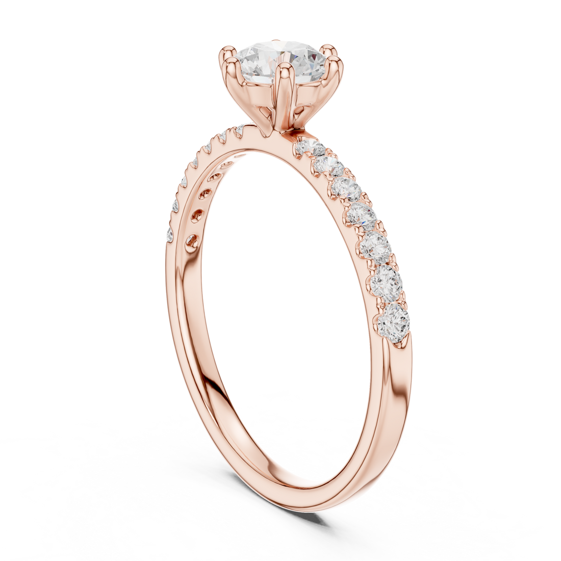 Round Brilliant Cut Diamond Solitaire Ring with Pavé Band