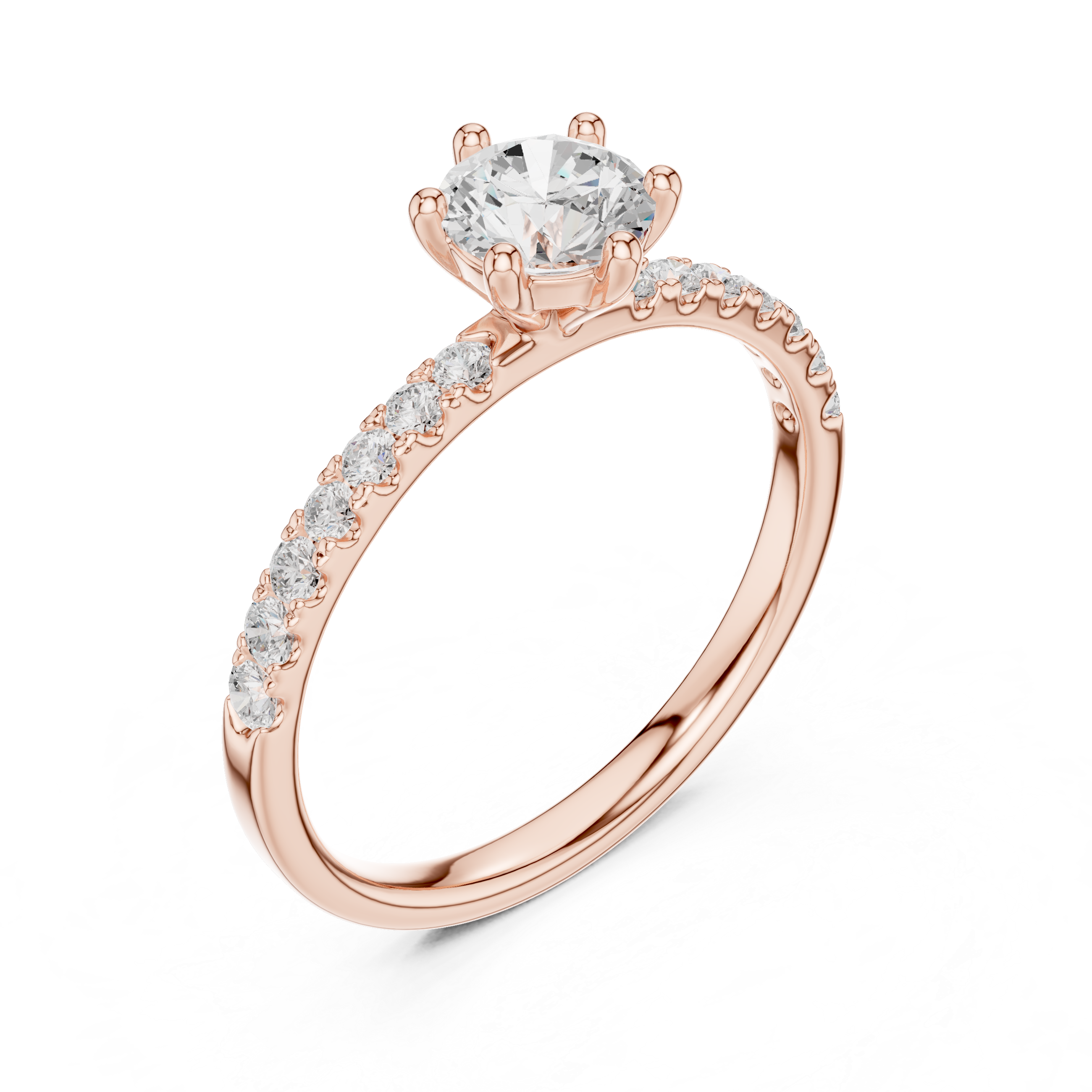 Round Brilliant Cut Diamond Solitaire Ring with Pavé Band