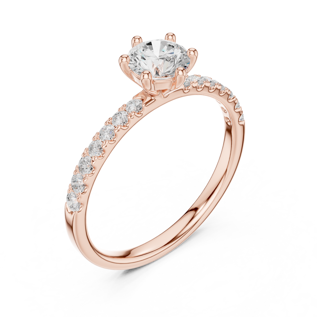 Round Brilliant Cut Diamond Solitaire Ring with Pavé Band