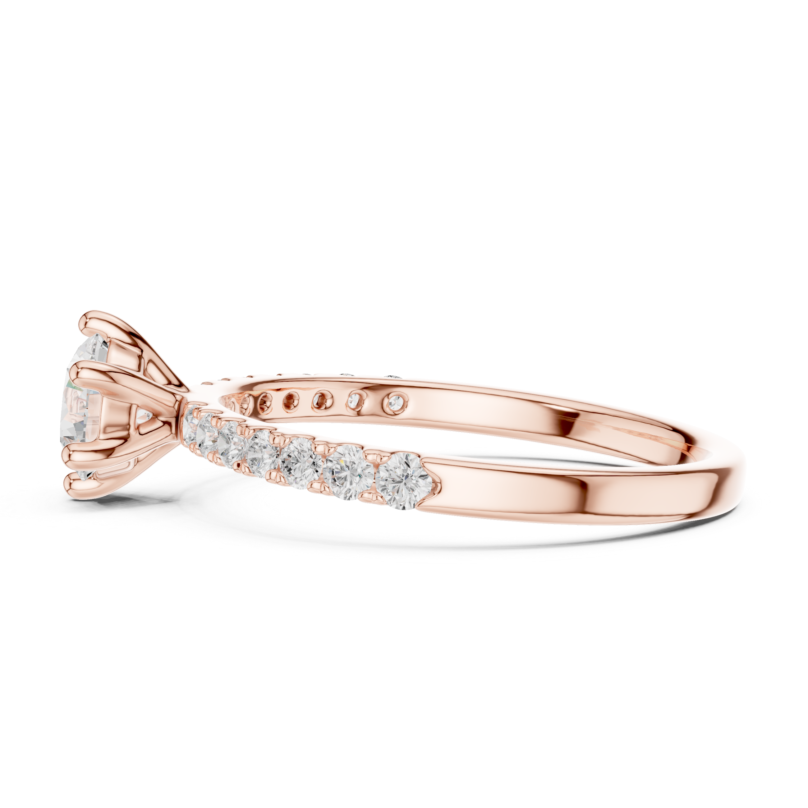 Round Brilliant Cut Diamond Solitaire Ring with Pavé Band