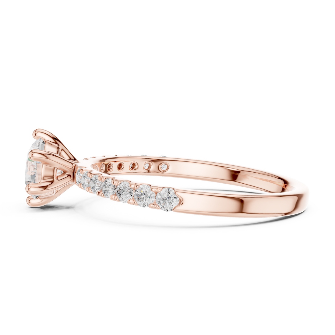 Round Brilliant Cut Diamond Solitaire Ring with Pavé Band