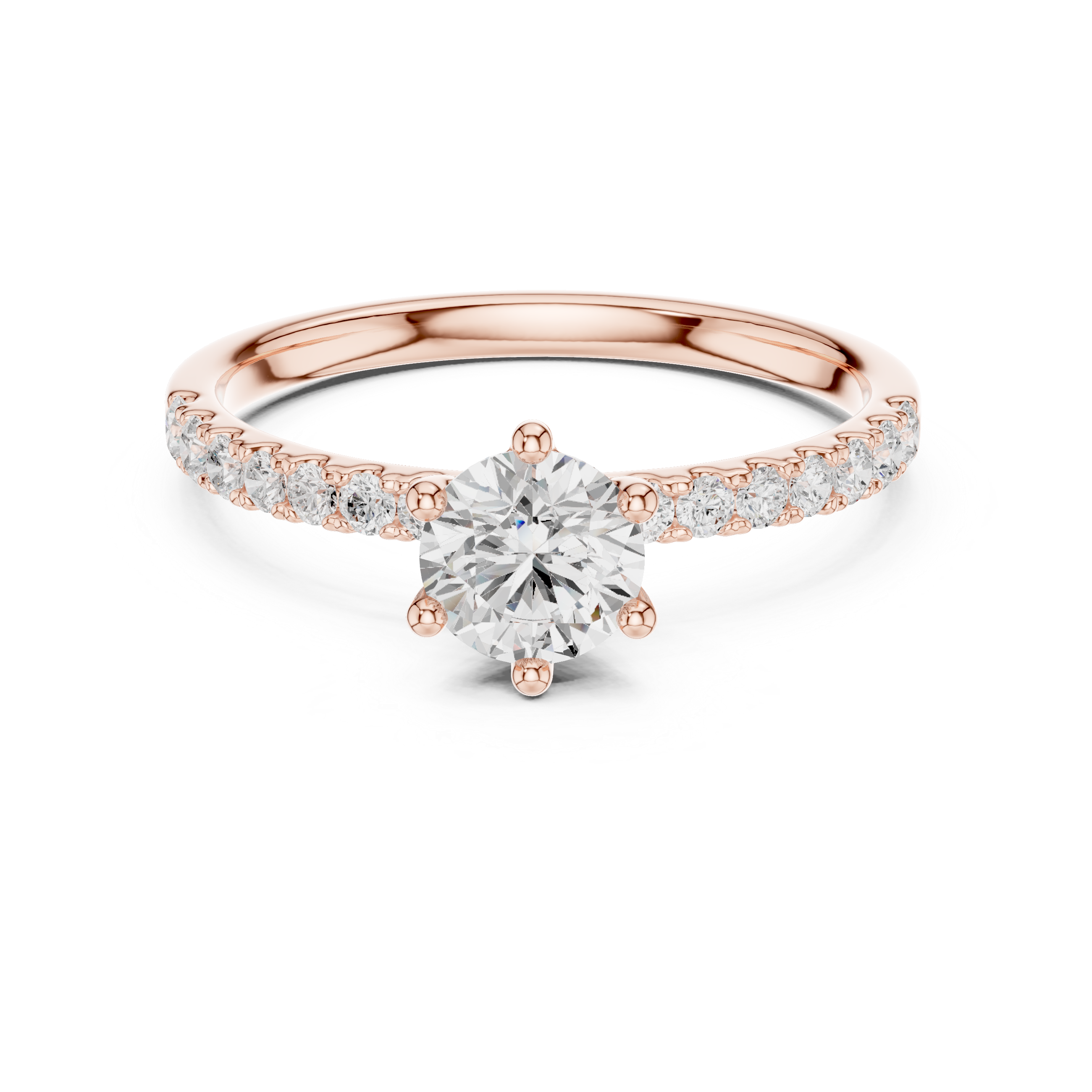 Round Brilliant Cut Diamond Solitaire Ring with Pavé Band