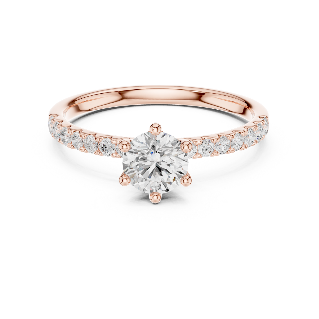Round Brilliant Cut Diamond Solitaire Ring with Pavé Band