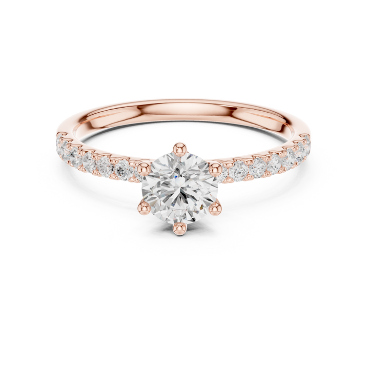 Round Brilliant Cut Diamond Solitaire Ring with Pavé Band