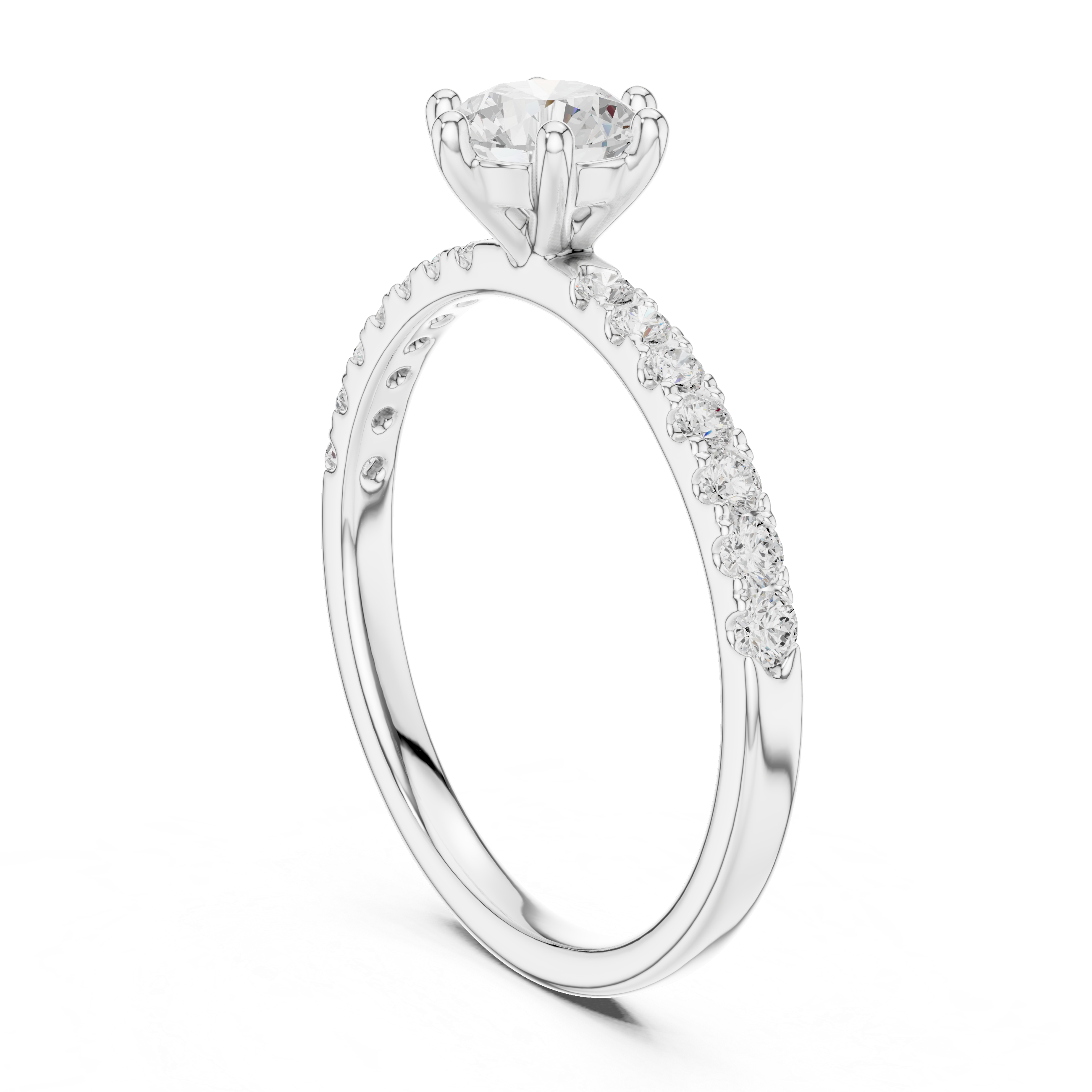 Round Brilliant Cut Diamond Solitaire Ring with Pavé Band