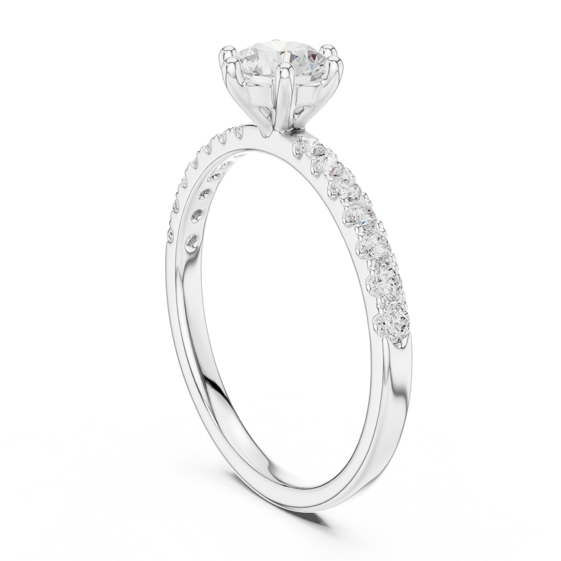 Round Brilliant Cut Diamond Solitaire Ring with Pavé Band