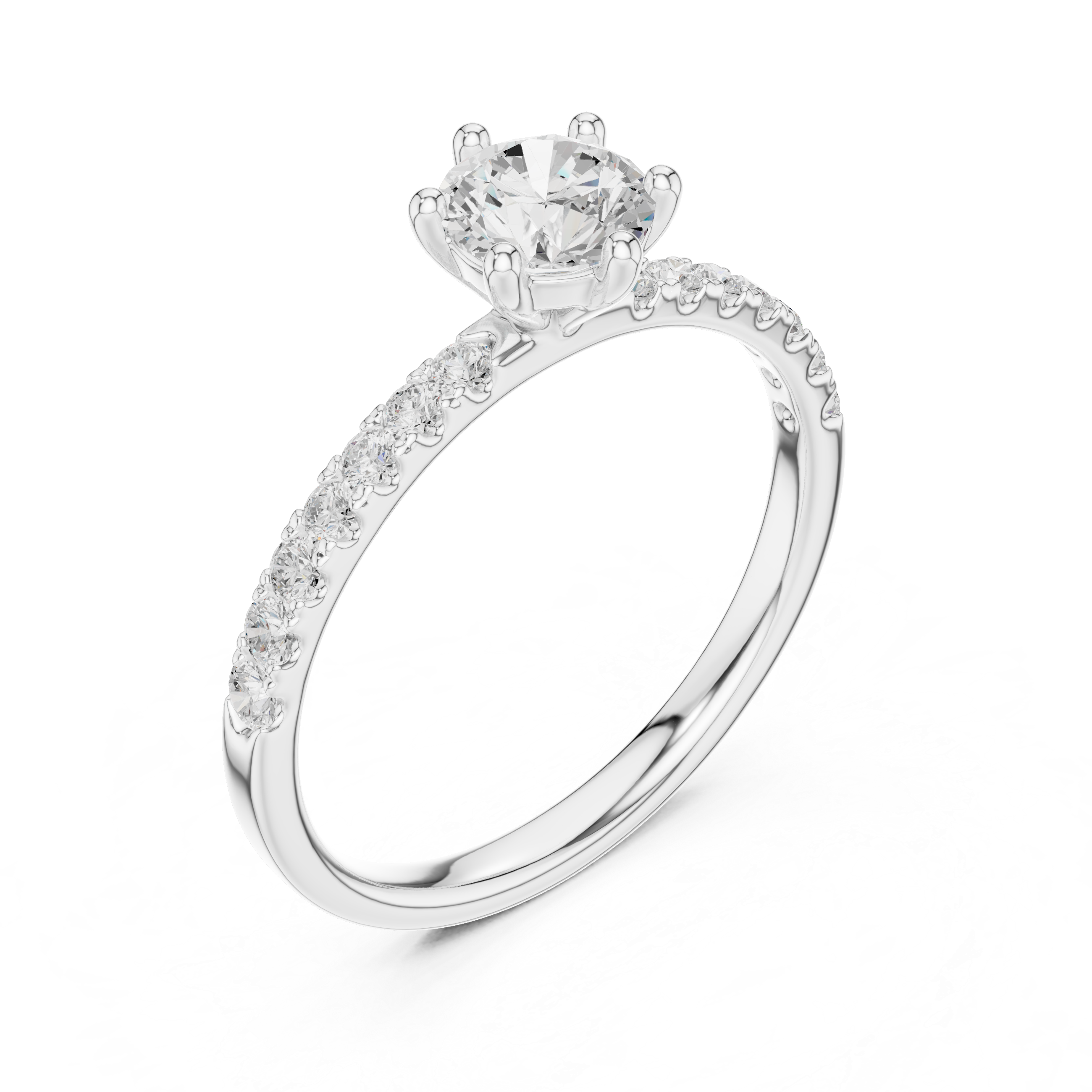 Round Brilliant Cut Diamond Solitaire Ring with Pavé Band