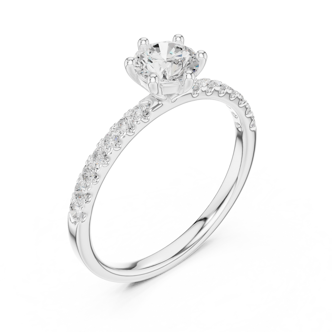 Round Brilliant Cut Diamond Solitaire Ring with Pavé Band