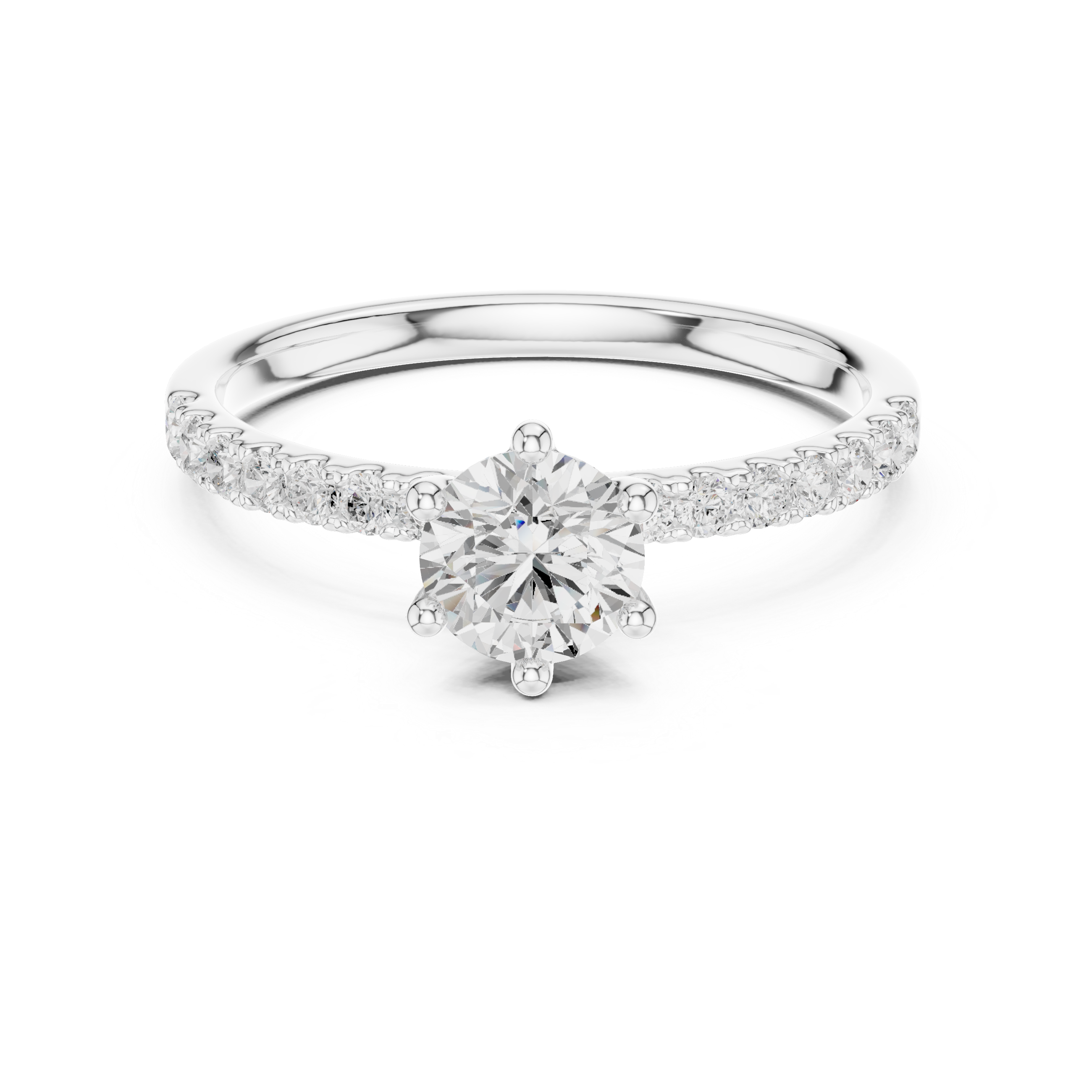 Round Brilliant Cut Diamond Solitaire Ring with Pavé Band