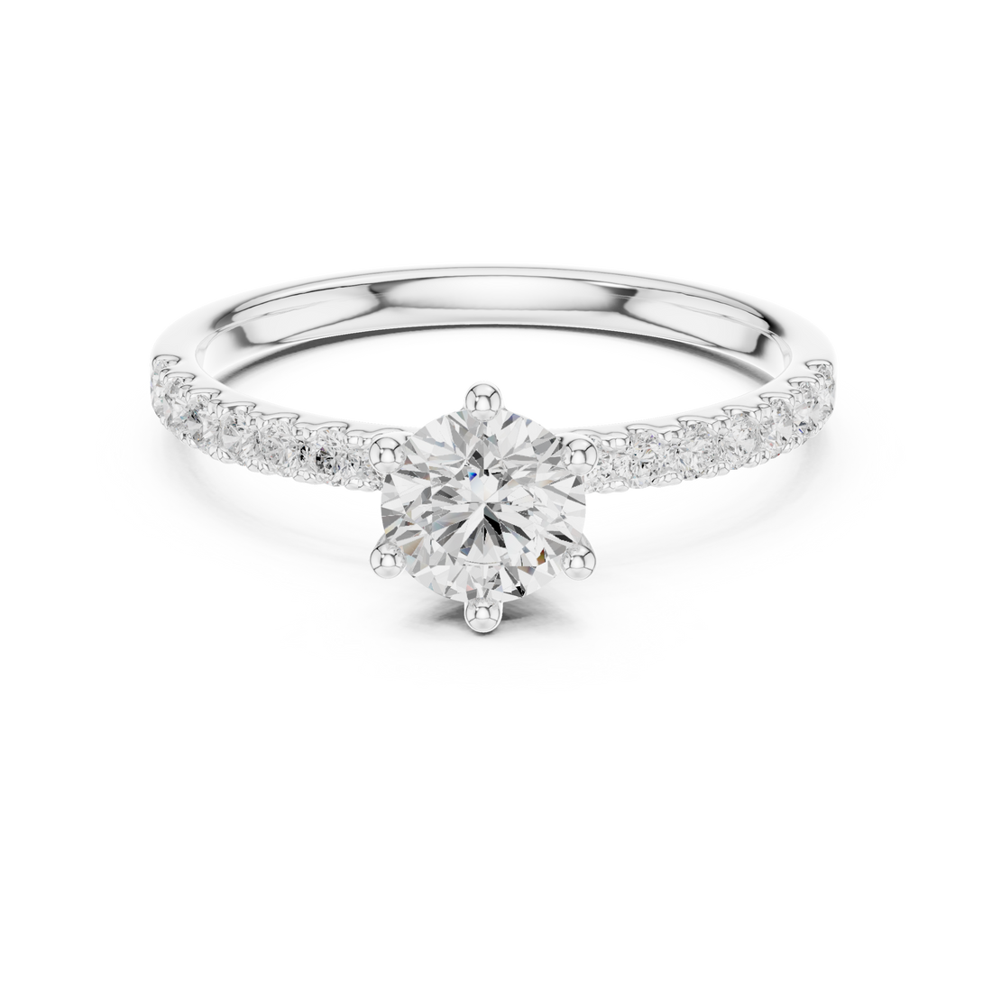 Round Brilliant Cut Diamond Solitaire Ring with Pavé Band