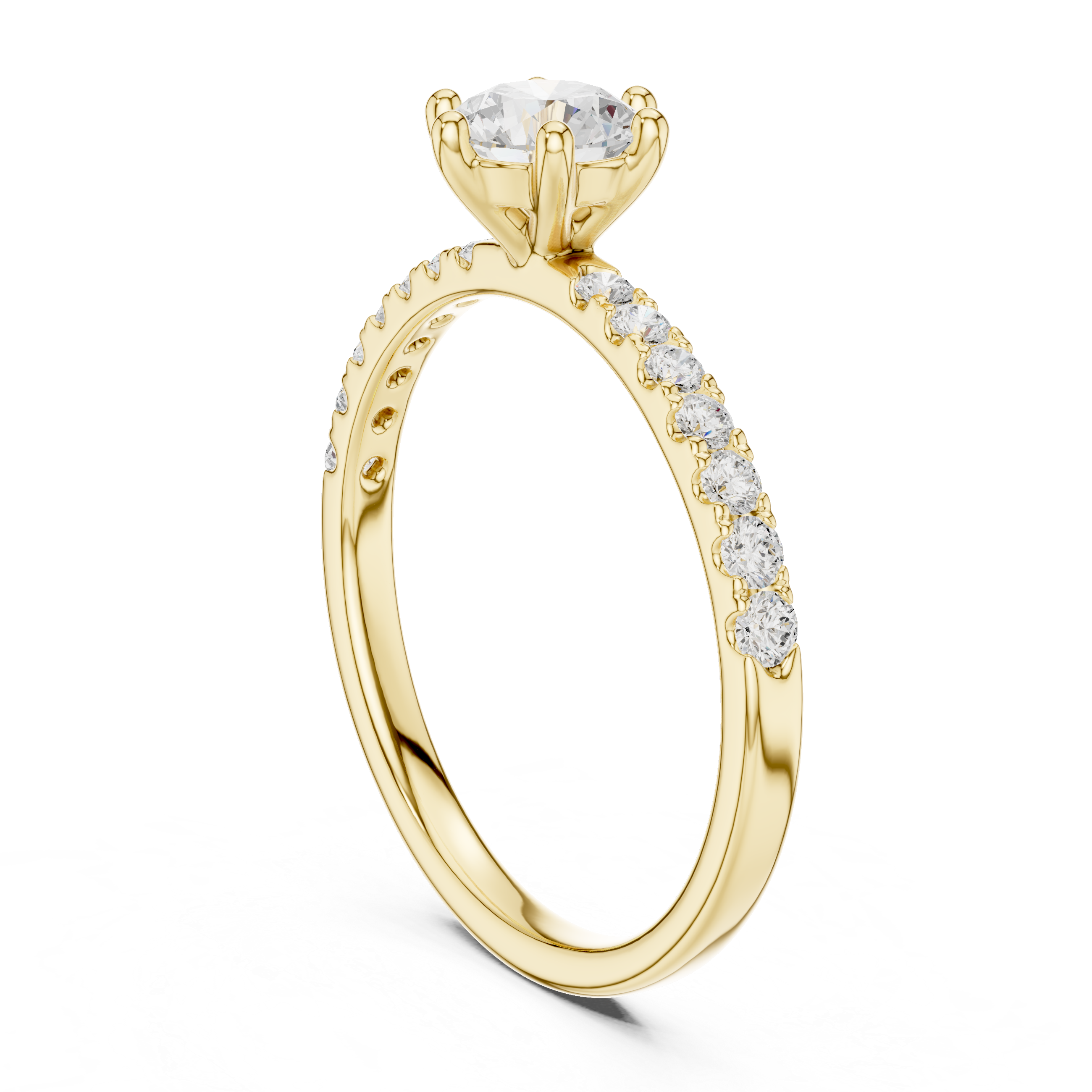 Round Brilliant Cut Diamond Solitaire Ring with Pavé Band