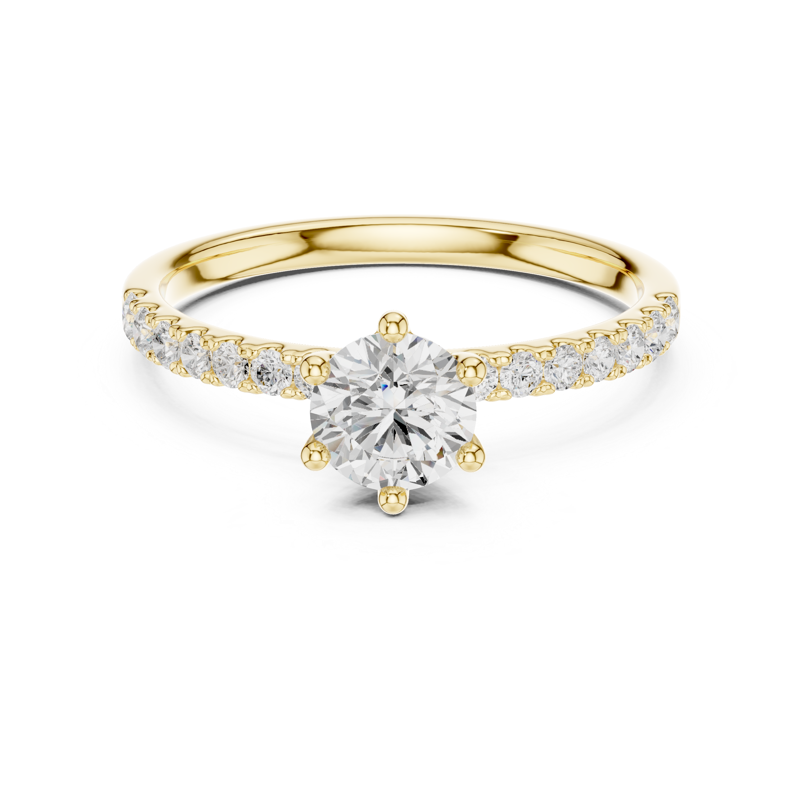 Round Brilliant Cut Diamond Solitaire Ring with Pavé Band