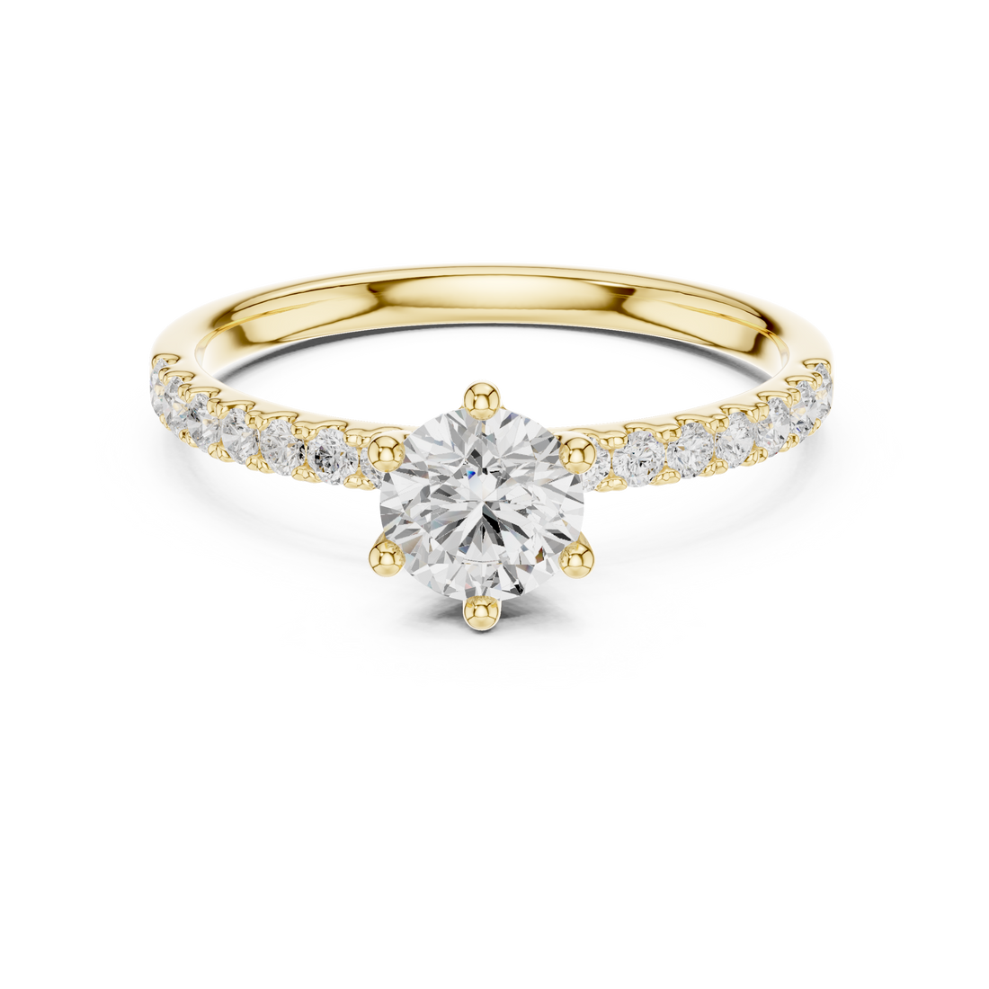 Round Brilliant Cut Diamond Solitaire Ring with Pavé Band
