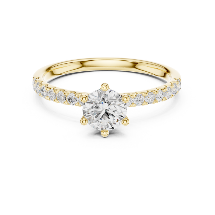 Round Brilliant Cut Diamond Solitaire Ring with Pavé Band