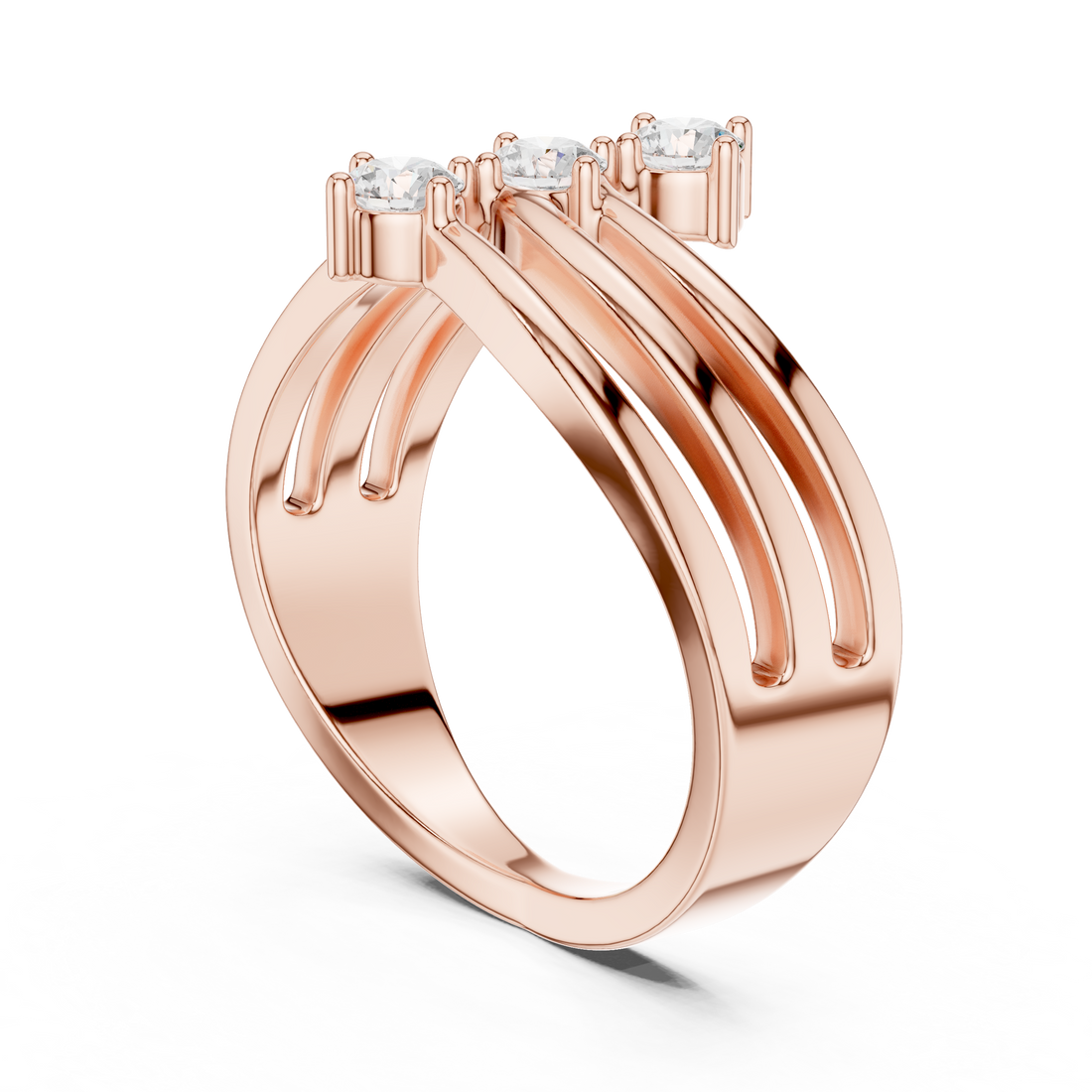 Round Cut Three Stone Twist Diamond Ring