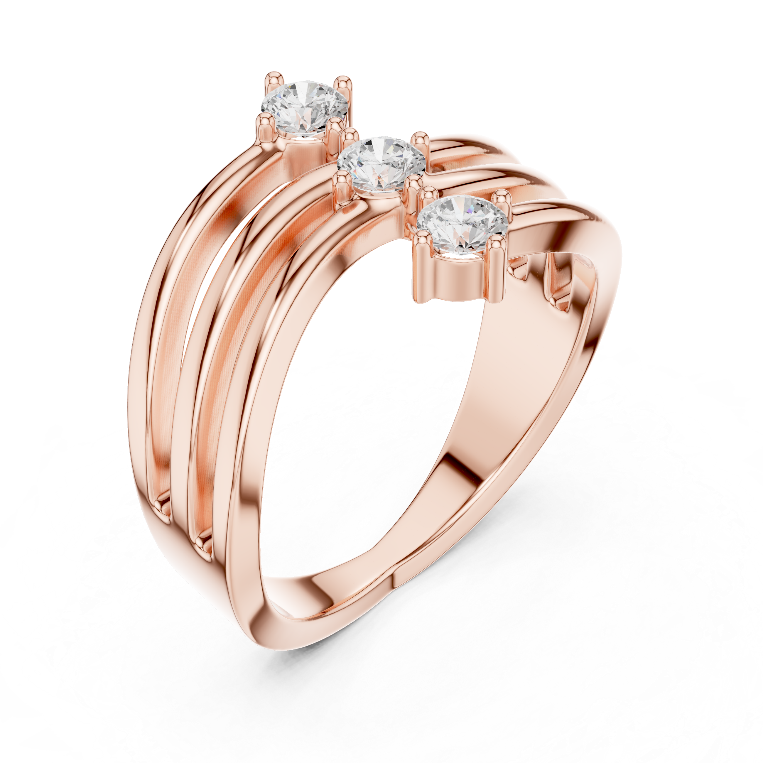 Round Cut Three Stone Twist Diamond Ring