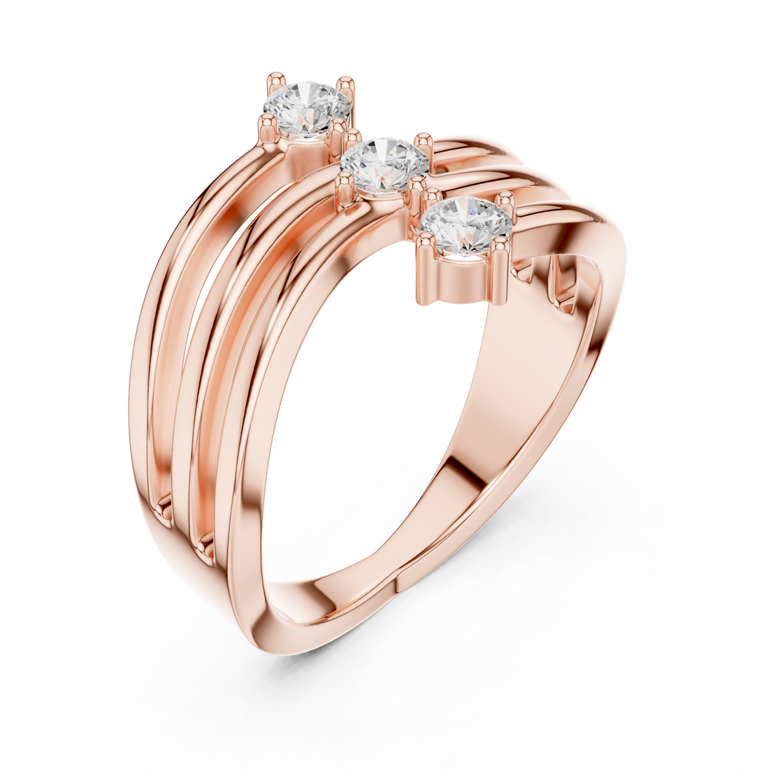 Round Cut Three Stone Twist Diamond Ring
