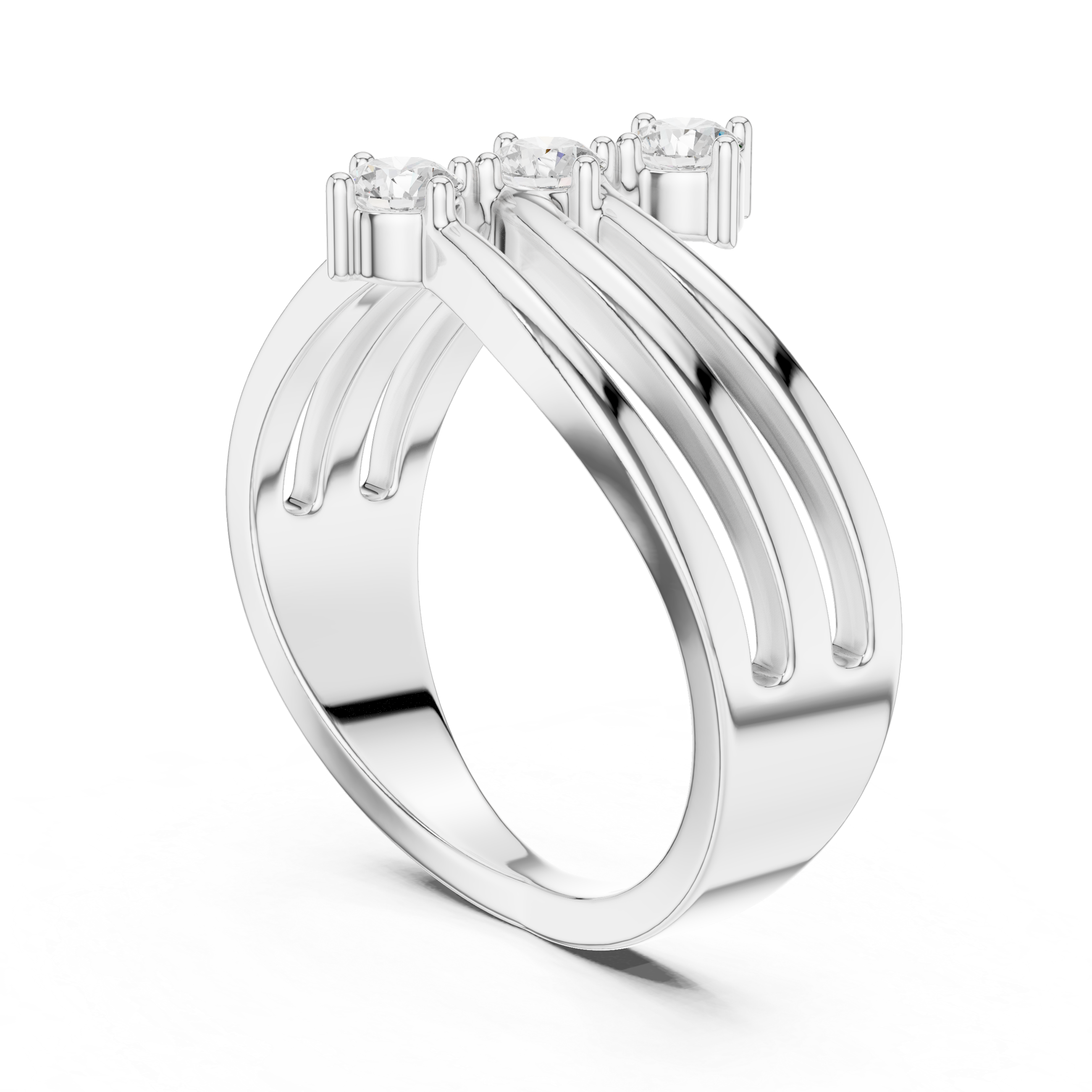 Round Cut Three Stone Twist Diamond Ring