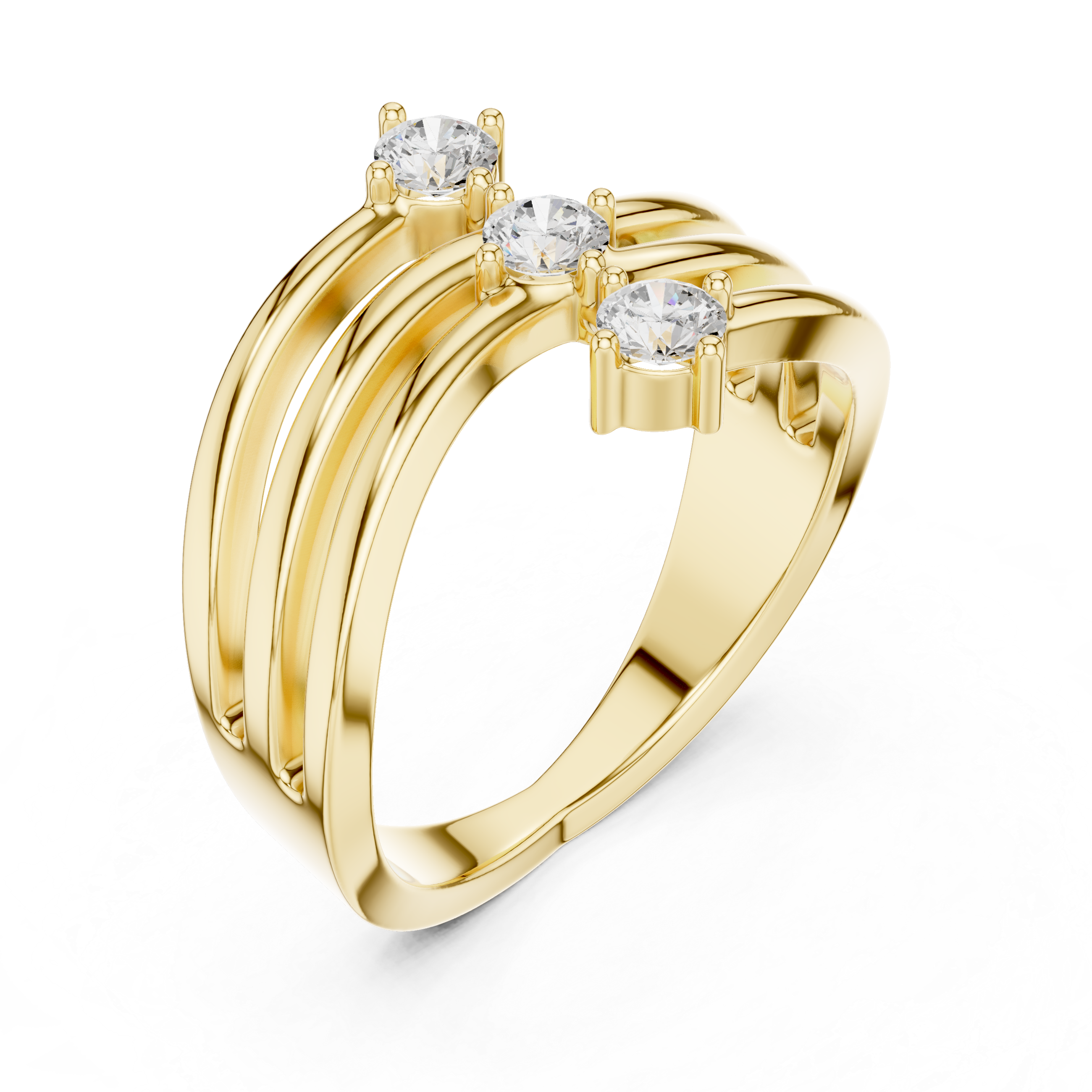 Round Cut Three Stone Twist Diamond Ring