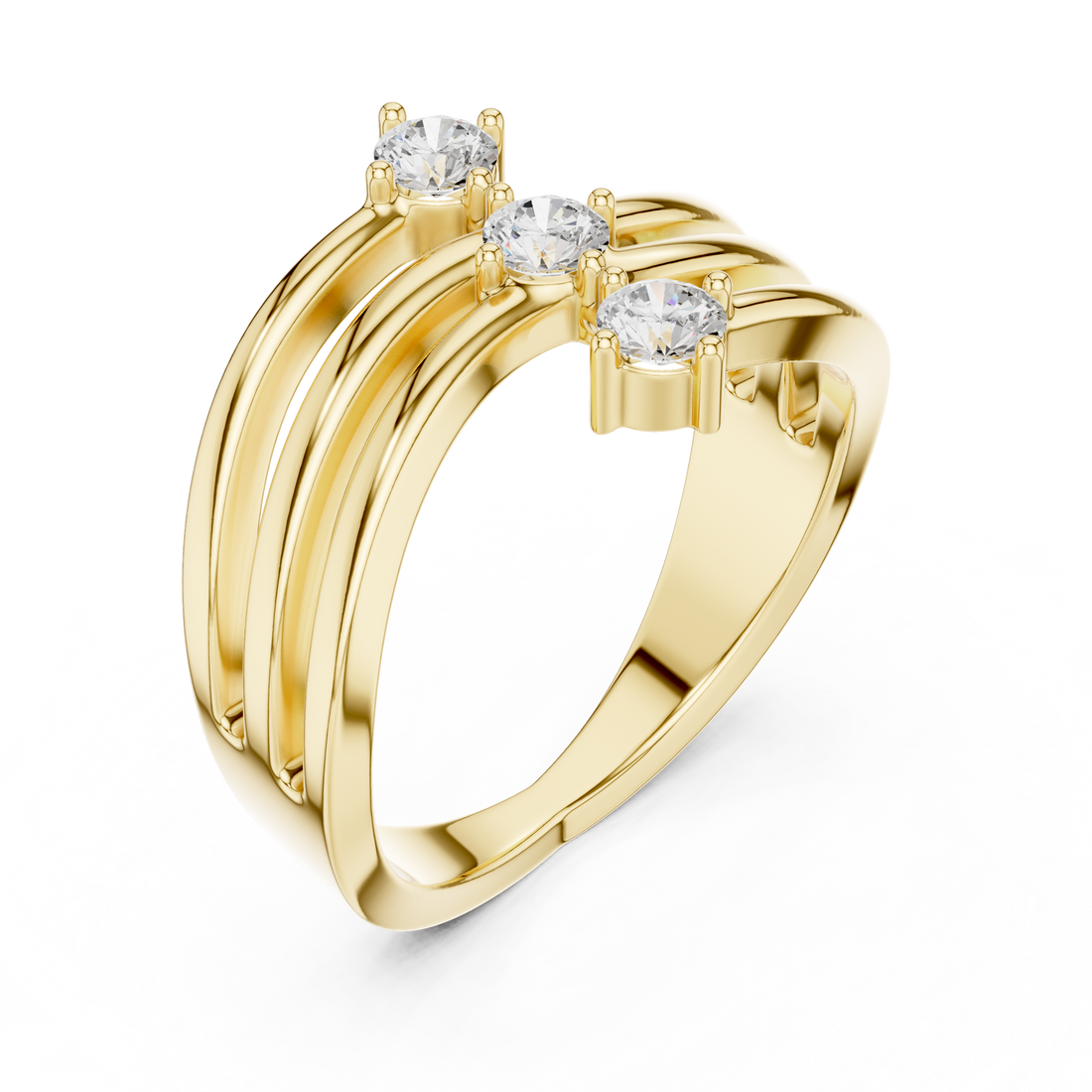 Round Cut Three Stone Twist Diamond Ring
