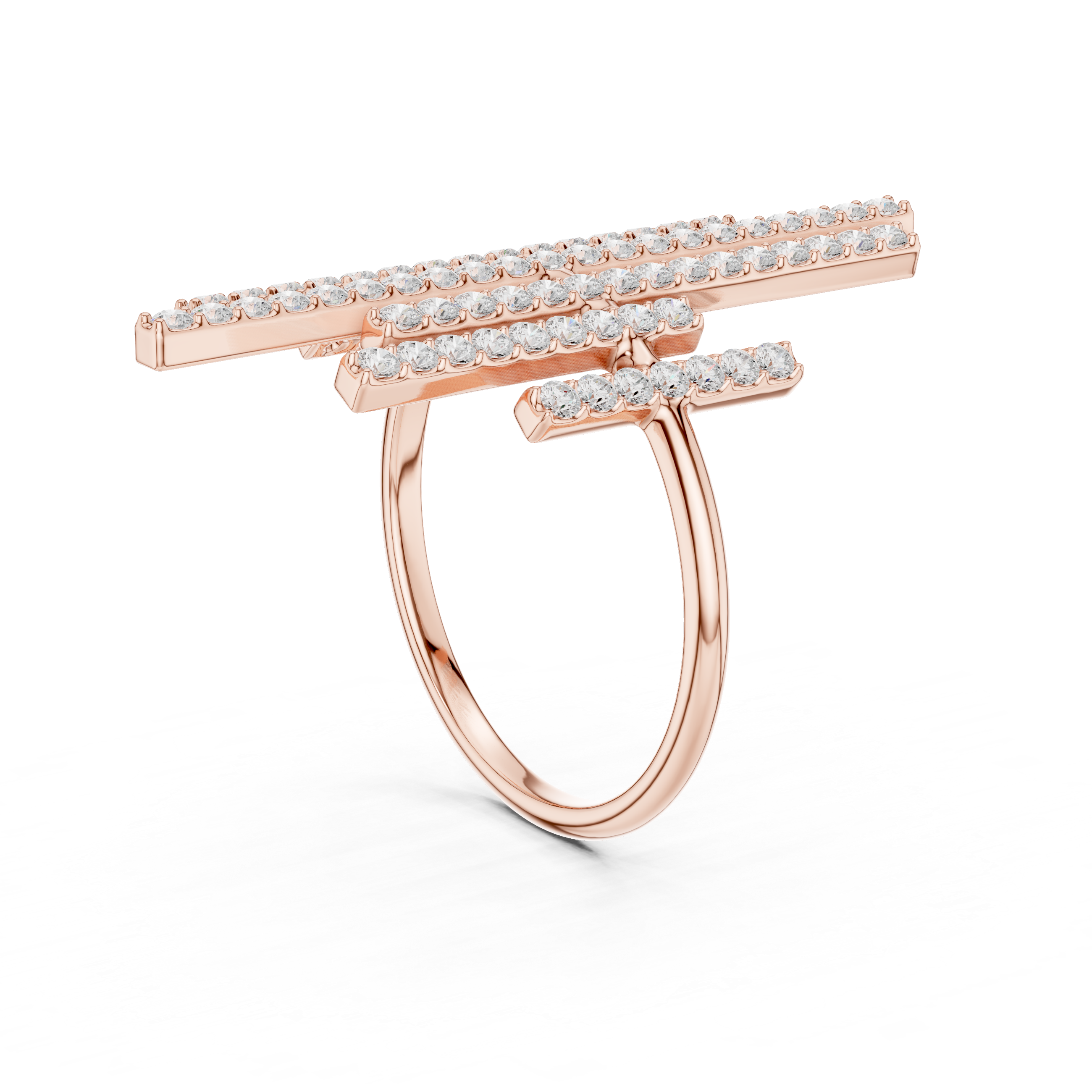 Round Cut Diamond Vertical Bar Cluster Ring
