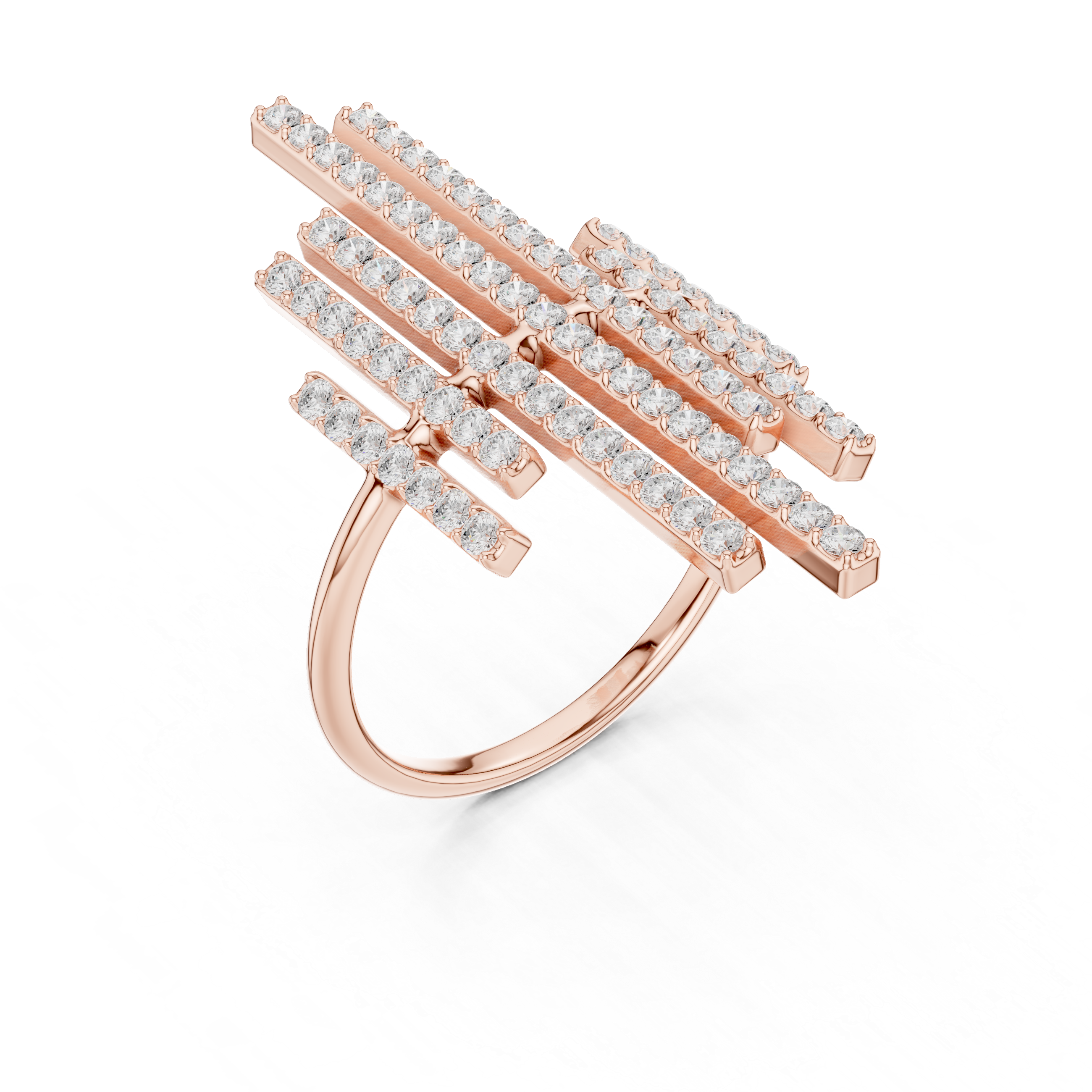 Round Cut Diamond Vertical Bar Cluster Ring