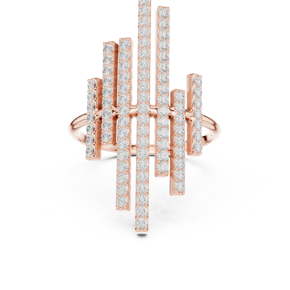 Round Cut Diamond Vertical Bar Cluster Ring