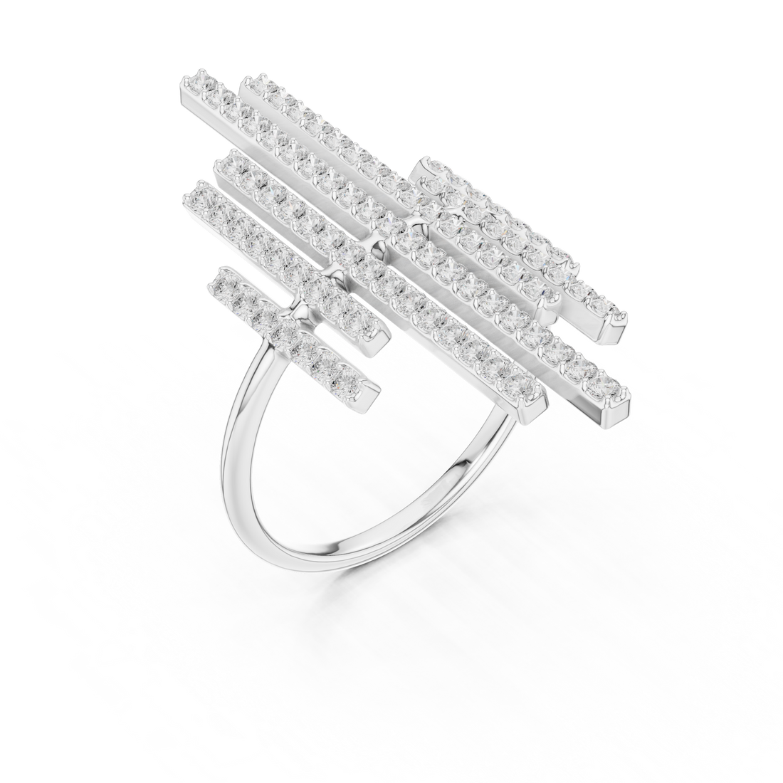 Round Cut Diamond Vertical Bar Cluster Ring