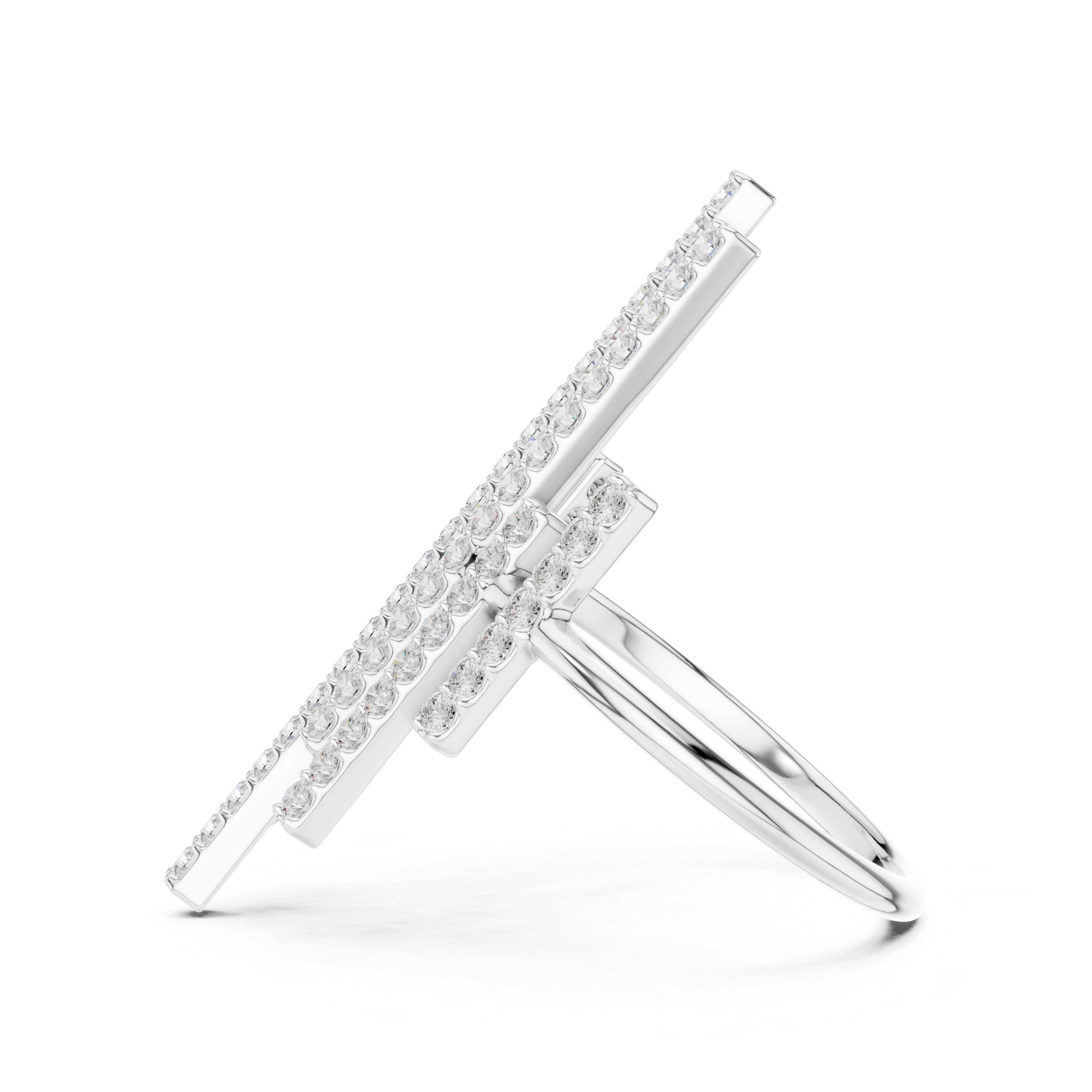 Round Cut Diamond Vertical Bar Cluster Ring