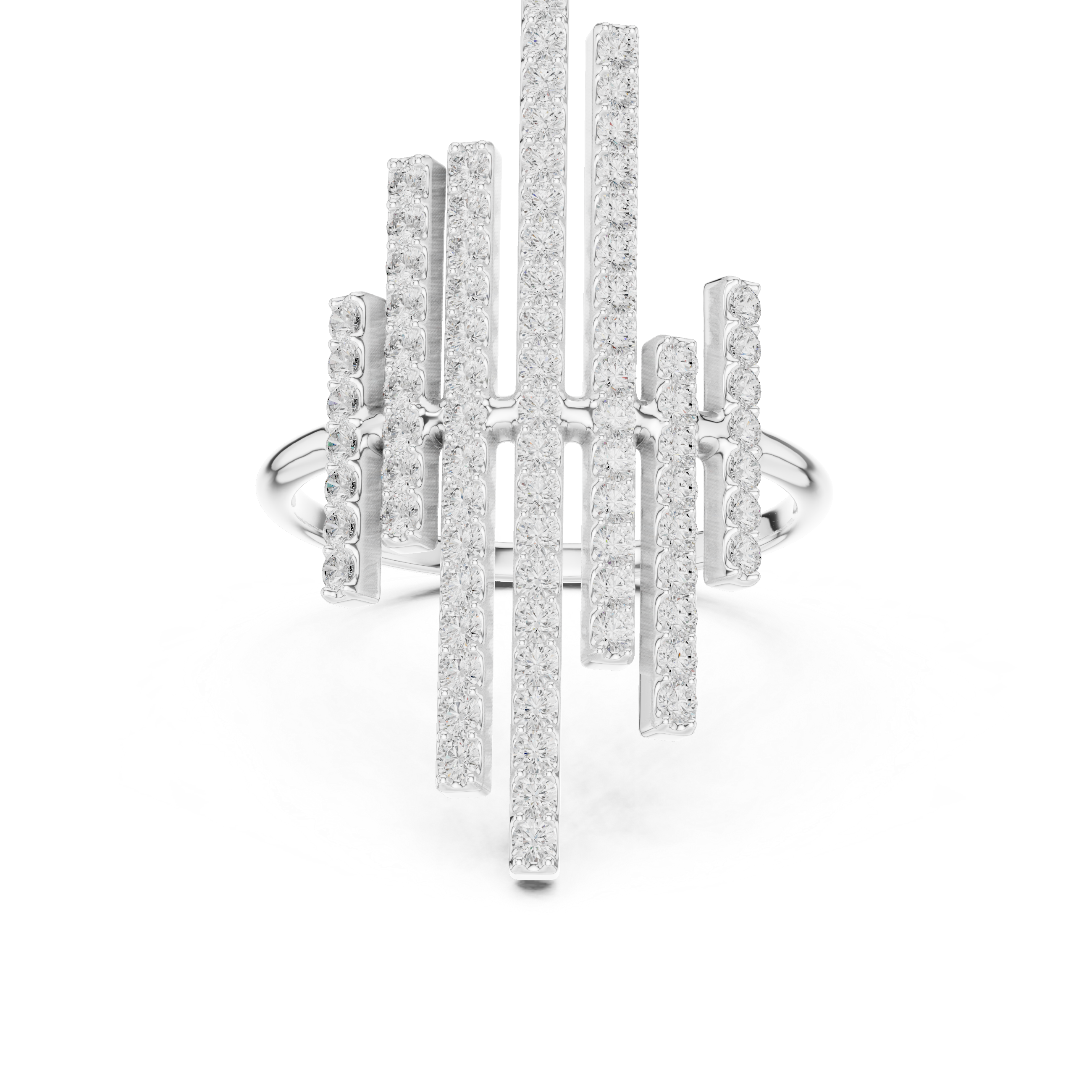 Round Cut Diamond Vertical Bar Cluster Ring