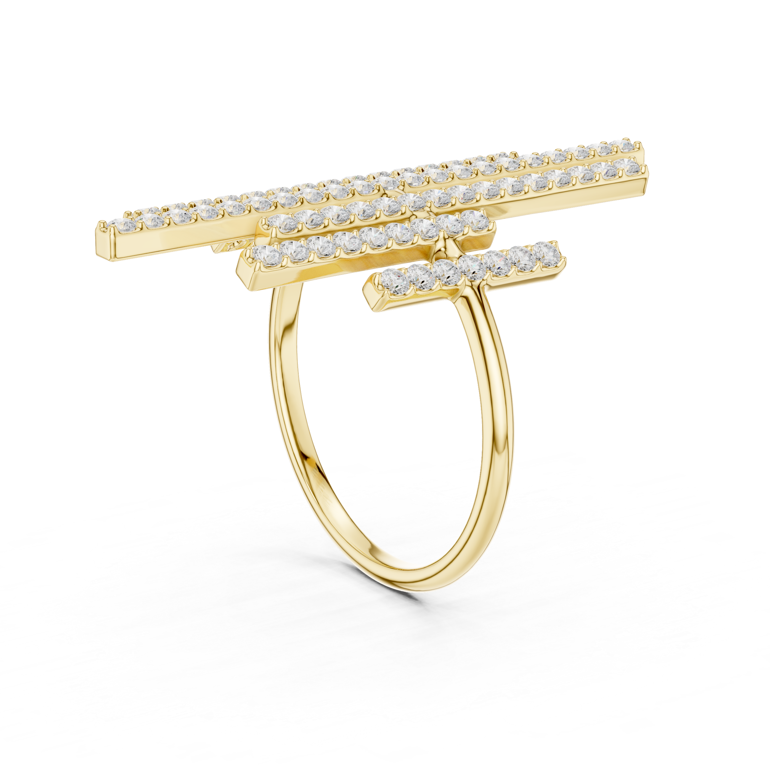 Round Cut Diamond Vertical Bar Cluster Ring
