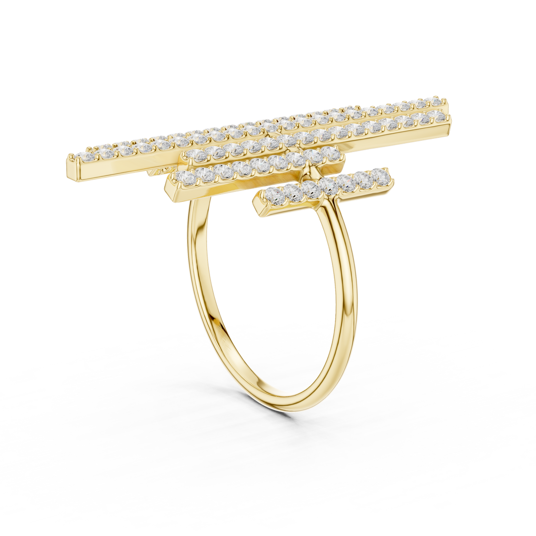 Round Cut Diamond Vertical Bar Cluster Ring