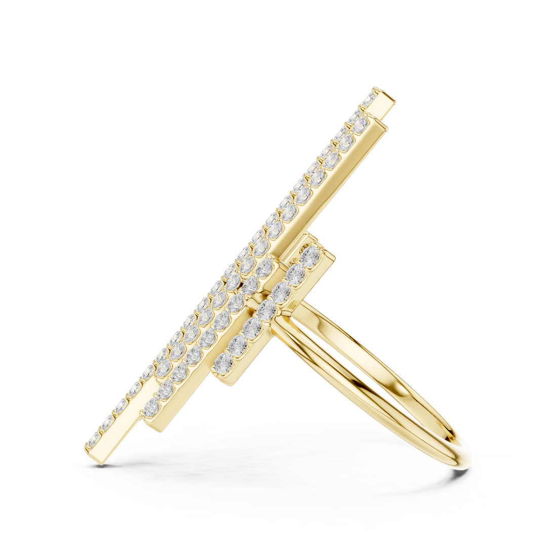 Round Cut Diamond Vertical Bar Cluster Ring