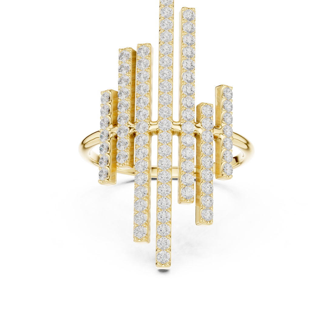 Round Cut Diamond Vertical Bar Cluster Ring