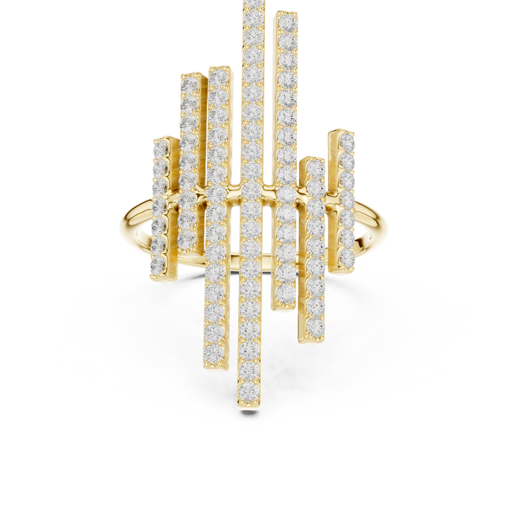 Round Cut Diamond Vertical Bar Cluster Ring