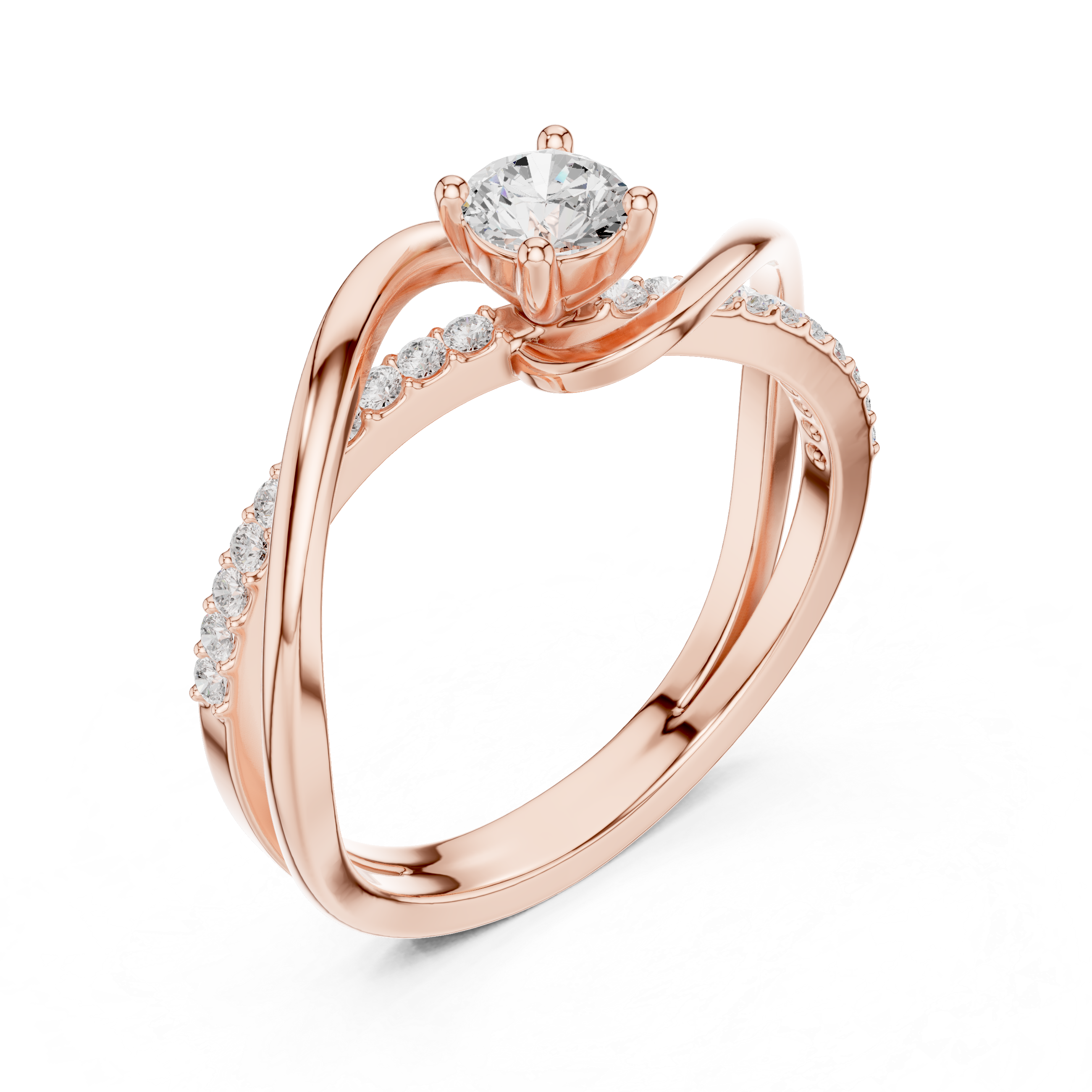Elegant Round Cut Diamond Twist Engagement Ring