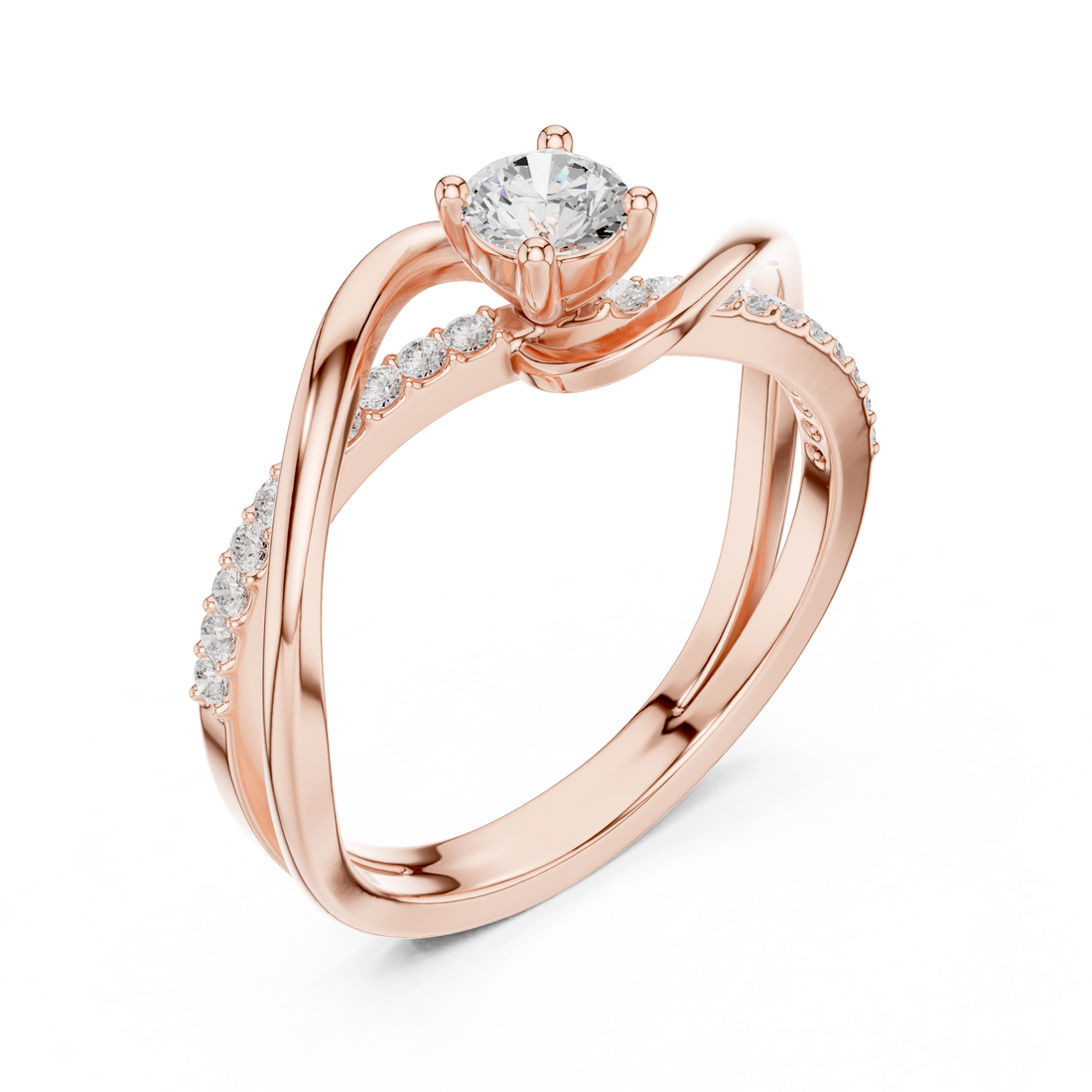Elegant Round Cut Diamond Twist Engagement Ring