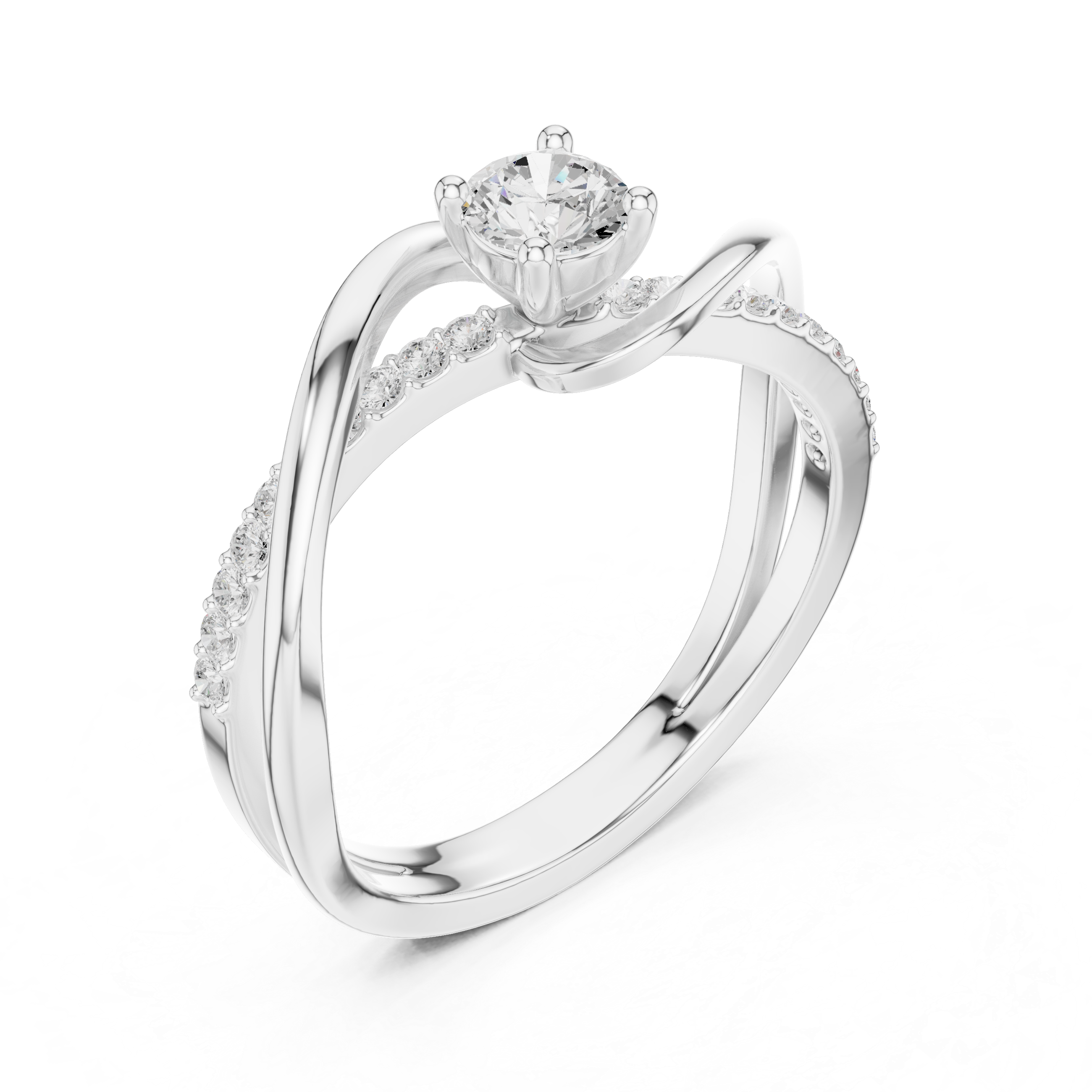 Elegant Round Cut Diamond Twist Engagement Ring