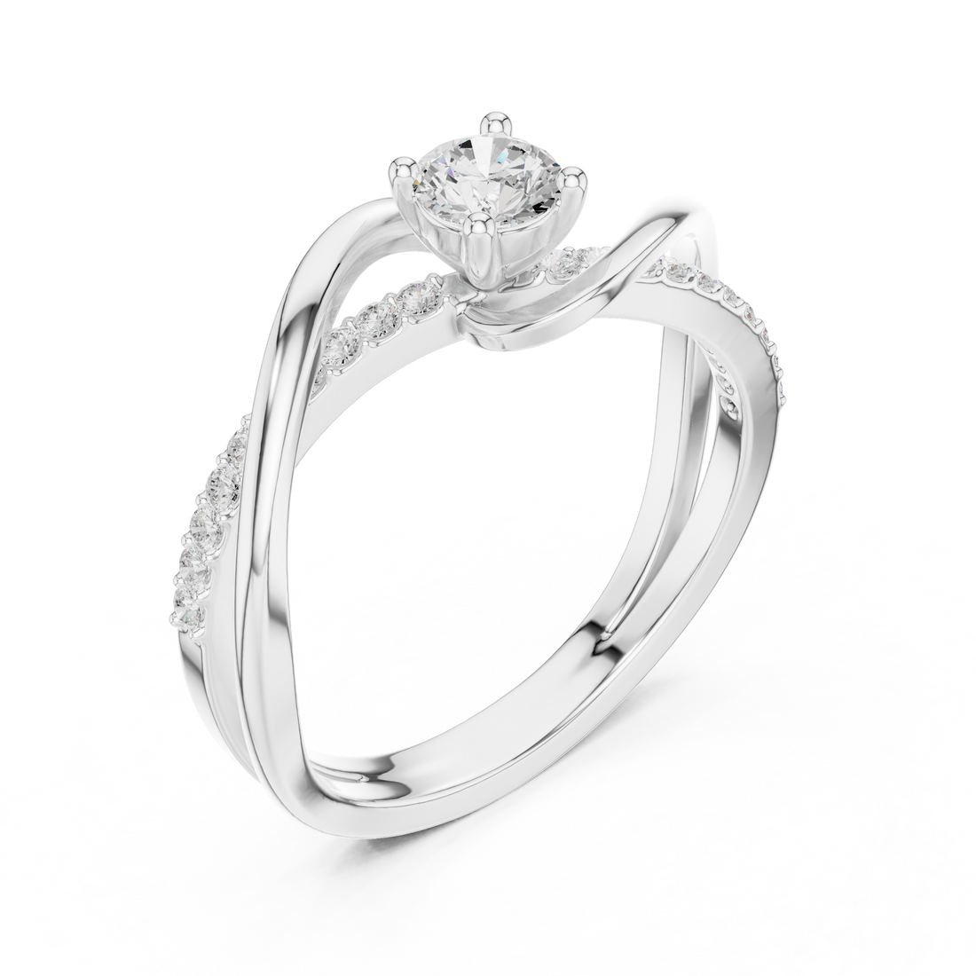 Elegant Round Cut Diamond Twist Engagement Ring