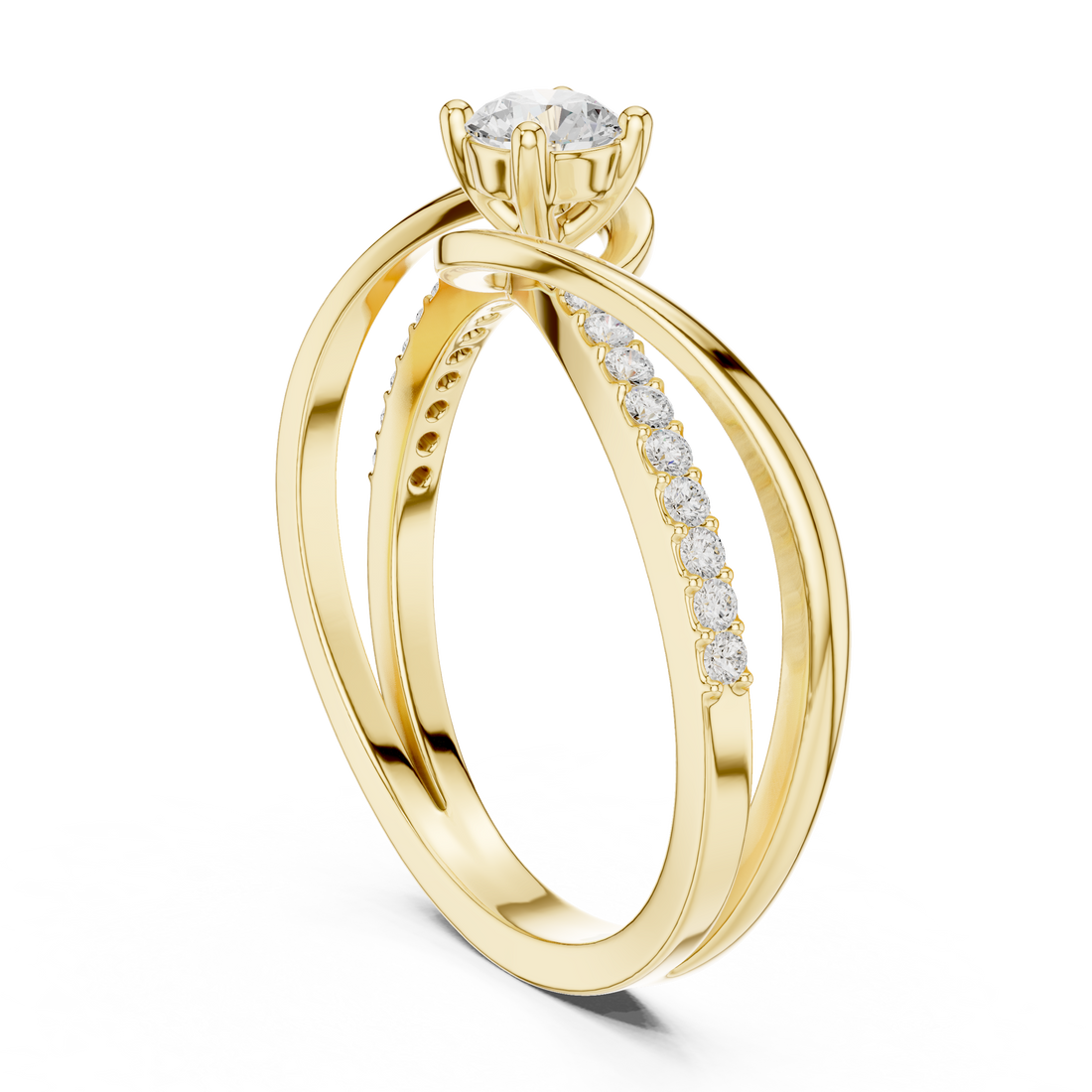 Elegant Round Cut Diamond Twist Engagement Ring