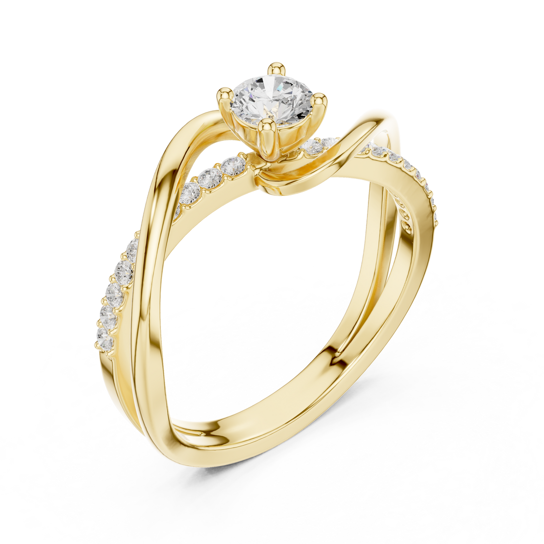 Elegant Round Cut Diamond Twist Engagement Ring
