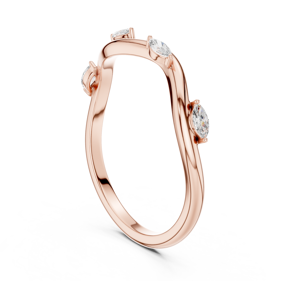 Marquise Diamond Twist Wave Stackable Ring