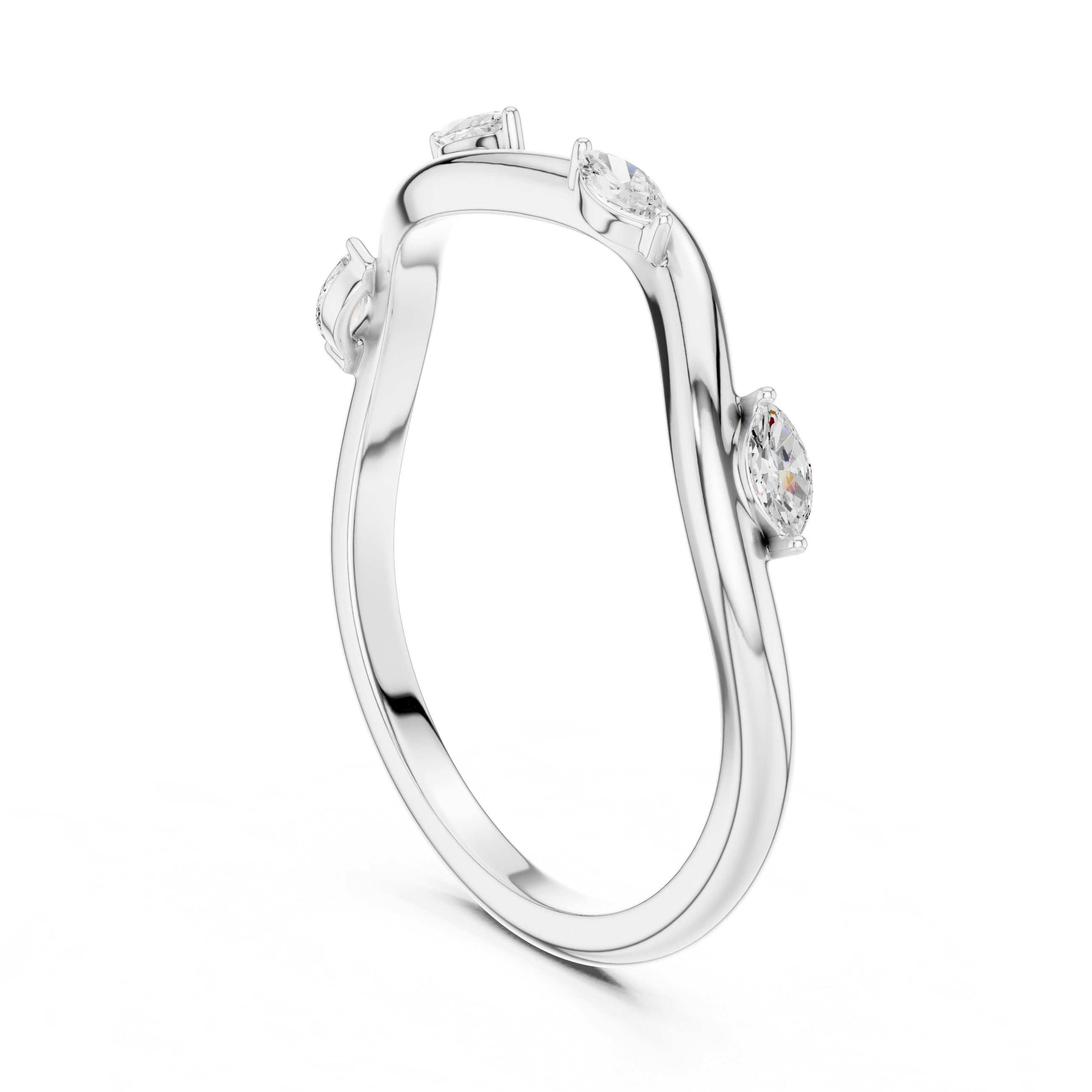 Marquise Diamond Twist Wave Stackable Ring