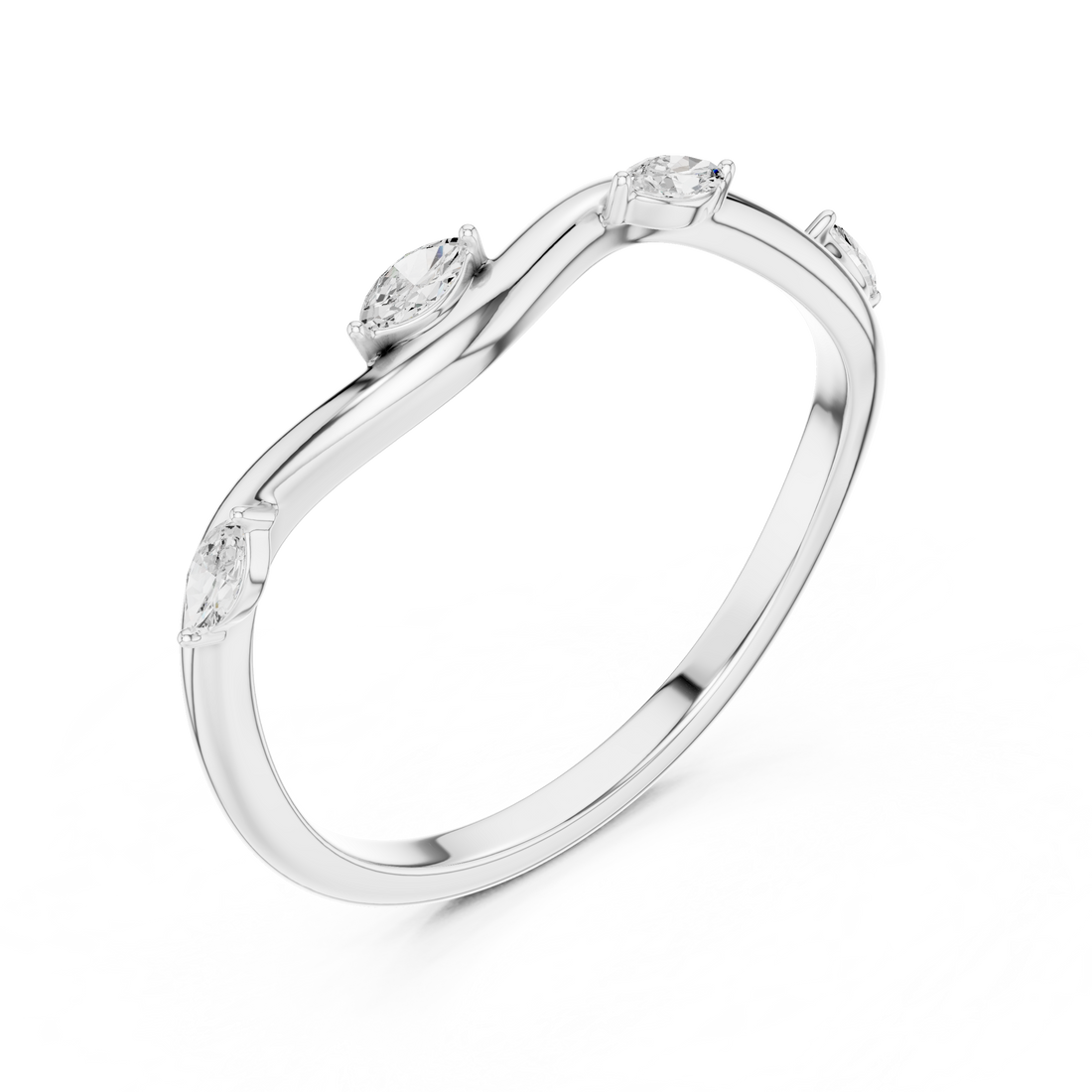 Marquise Diamond Twist Wave Stackable Ring